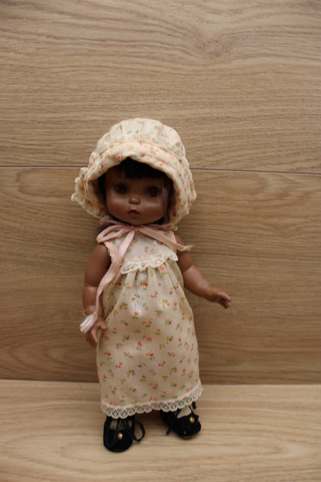 Vintage 1966 Effanbee African American Doll Floral Dress Bonnet