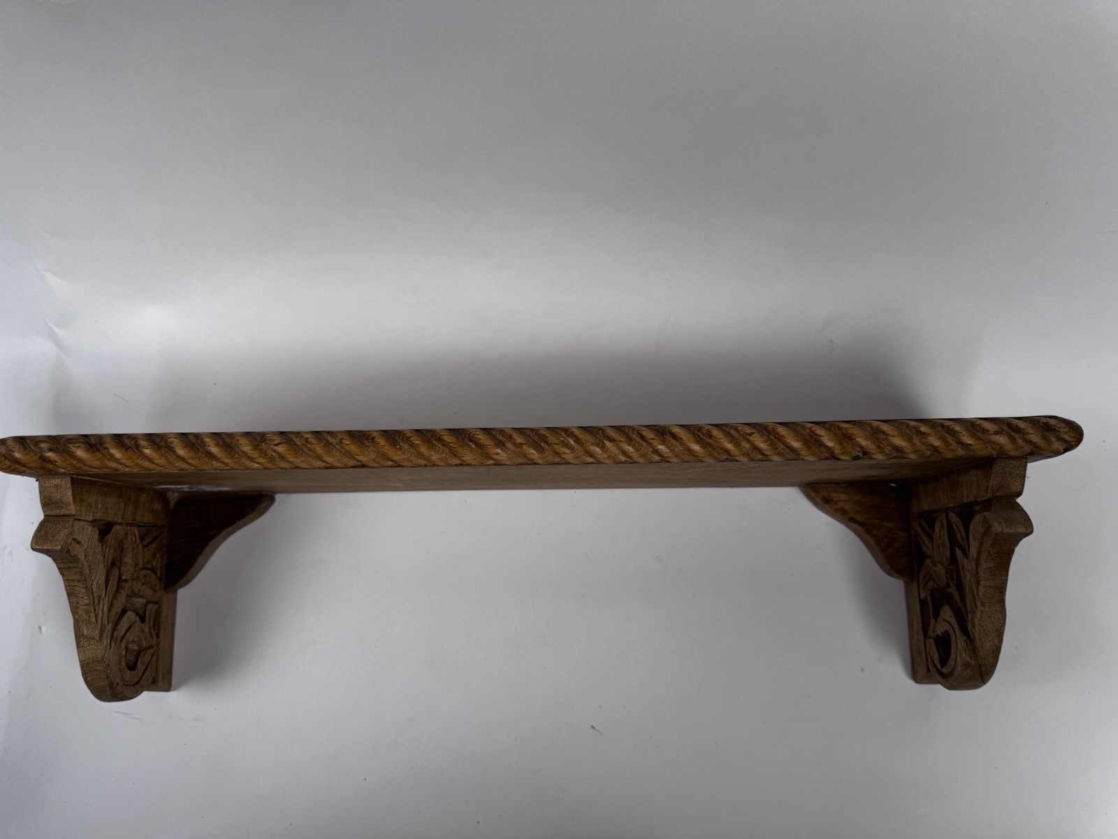 Vintage Carved Wood Wall Shelf India 20” Ornate Corbels Rope Edge Boho Decor