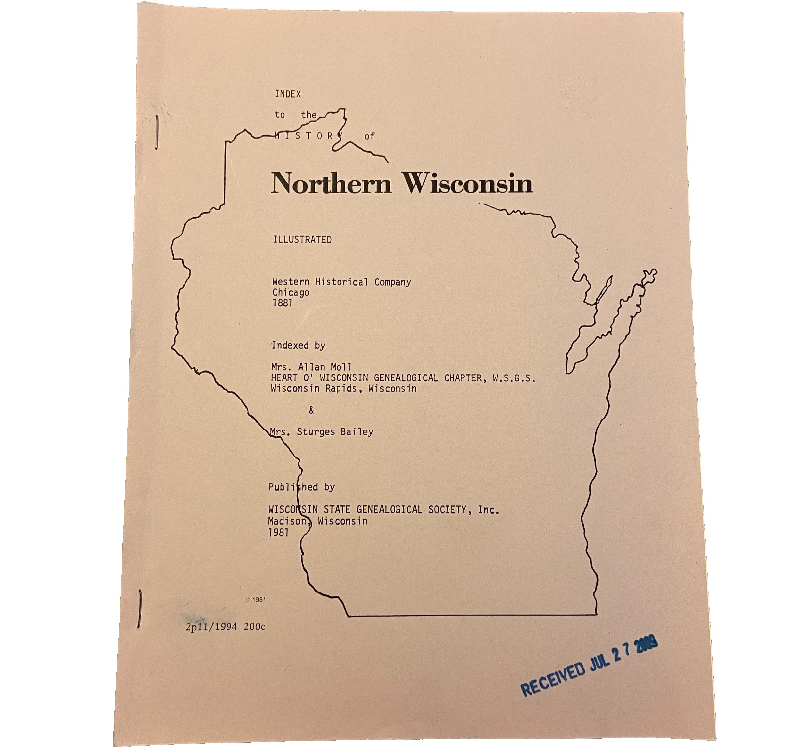 Index To The History Northern Wisconsin Illustrated 1994 Western Historical Book