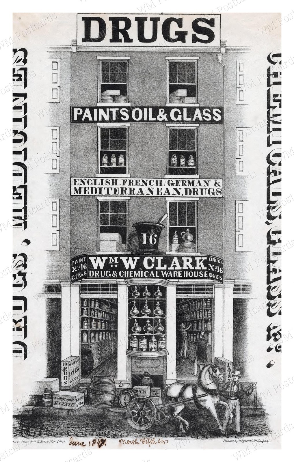 Philadelphia Pennsylvania 1847 Drugstore Shopfront Advertiseme Standard Postcard
