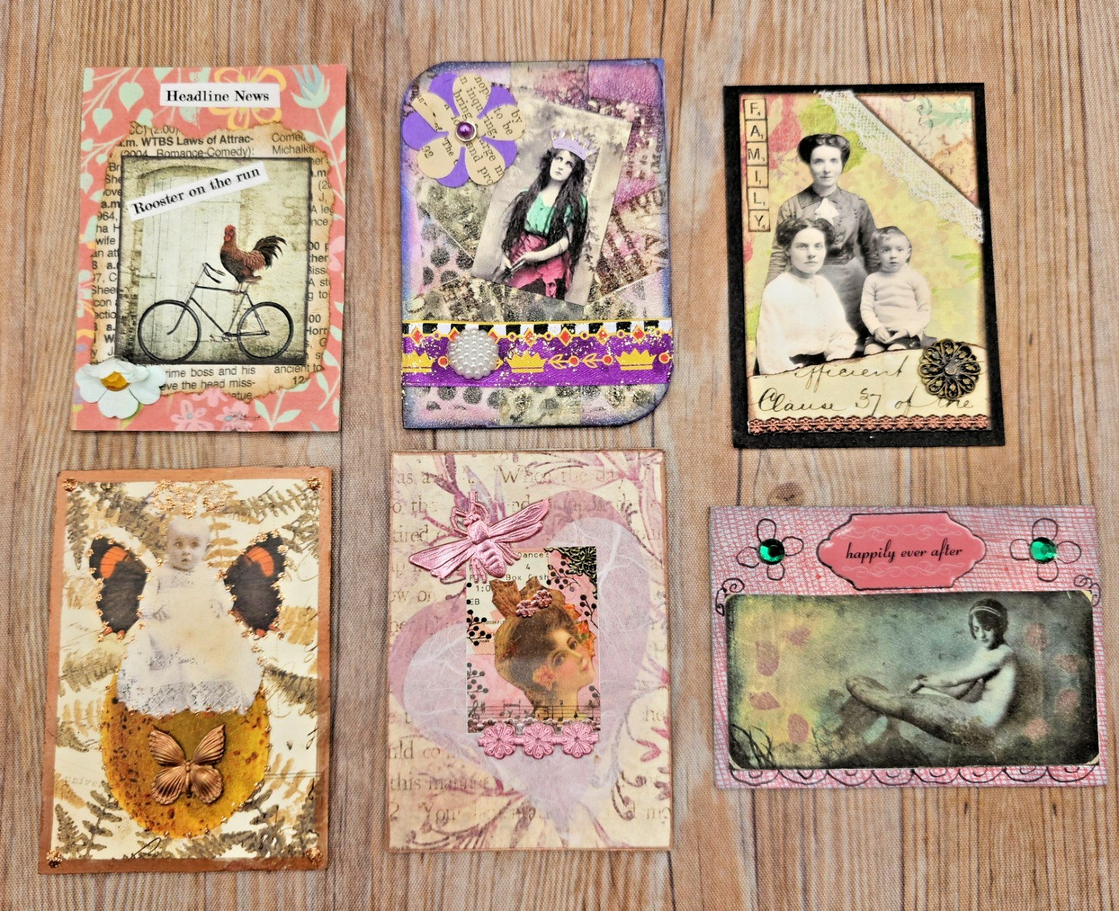 ACEO Art Cards Lot of 6 Mixed Media Collage Different Artists Art Collection ACEO Art Cards Lot of 6 Mixed Media Collage Different Artists Art Collection