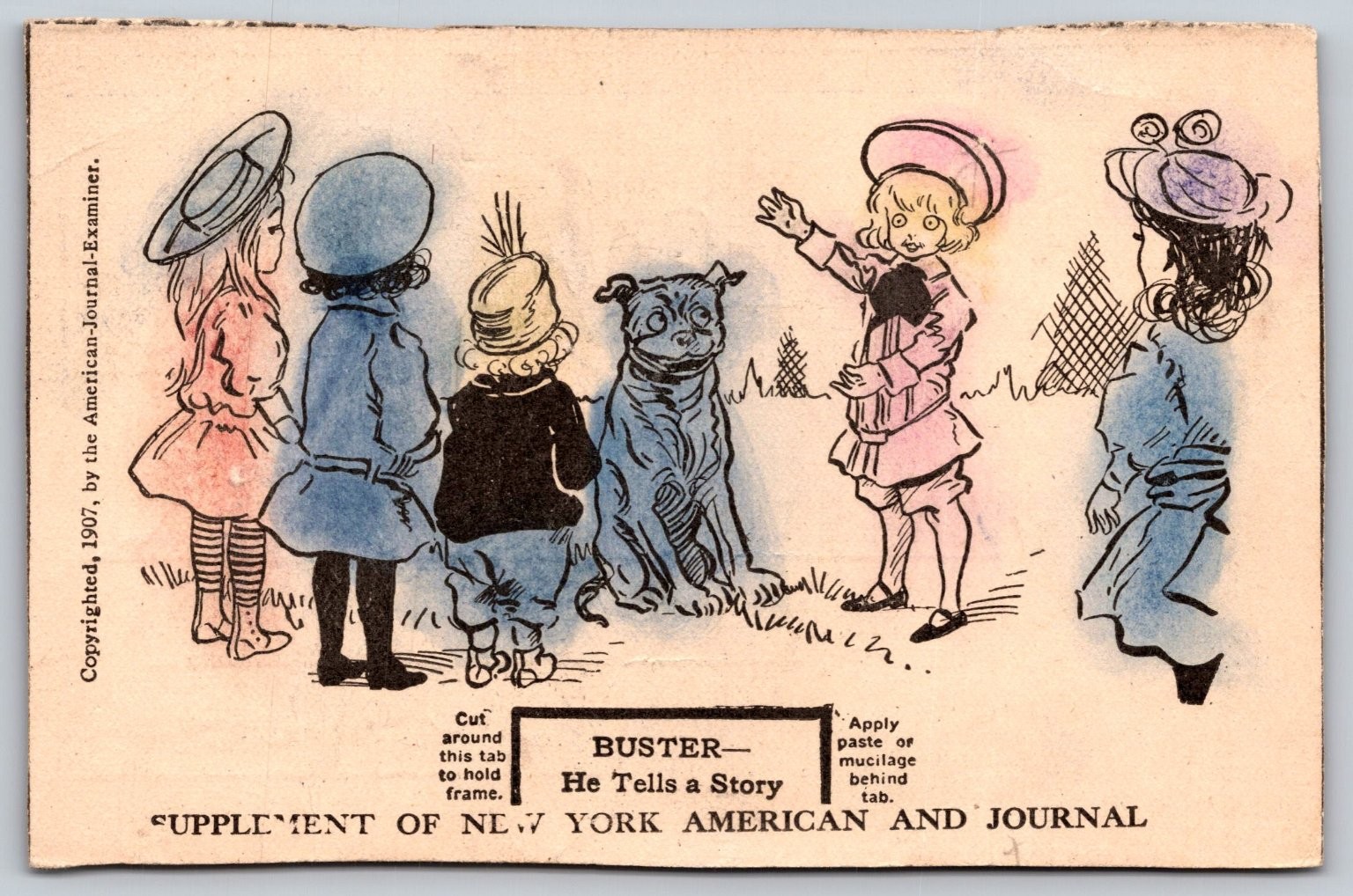 1907 Buster Cartoon Postcard Children & Dog NY American Journal C229