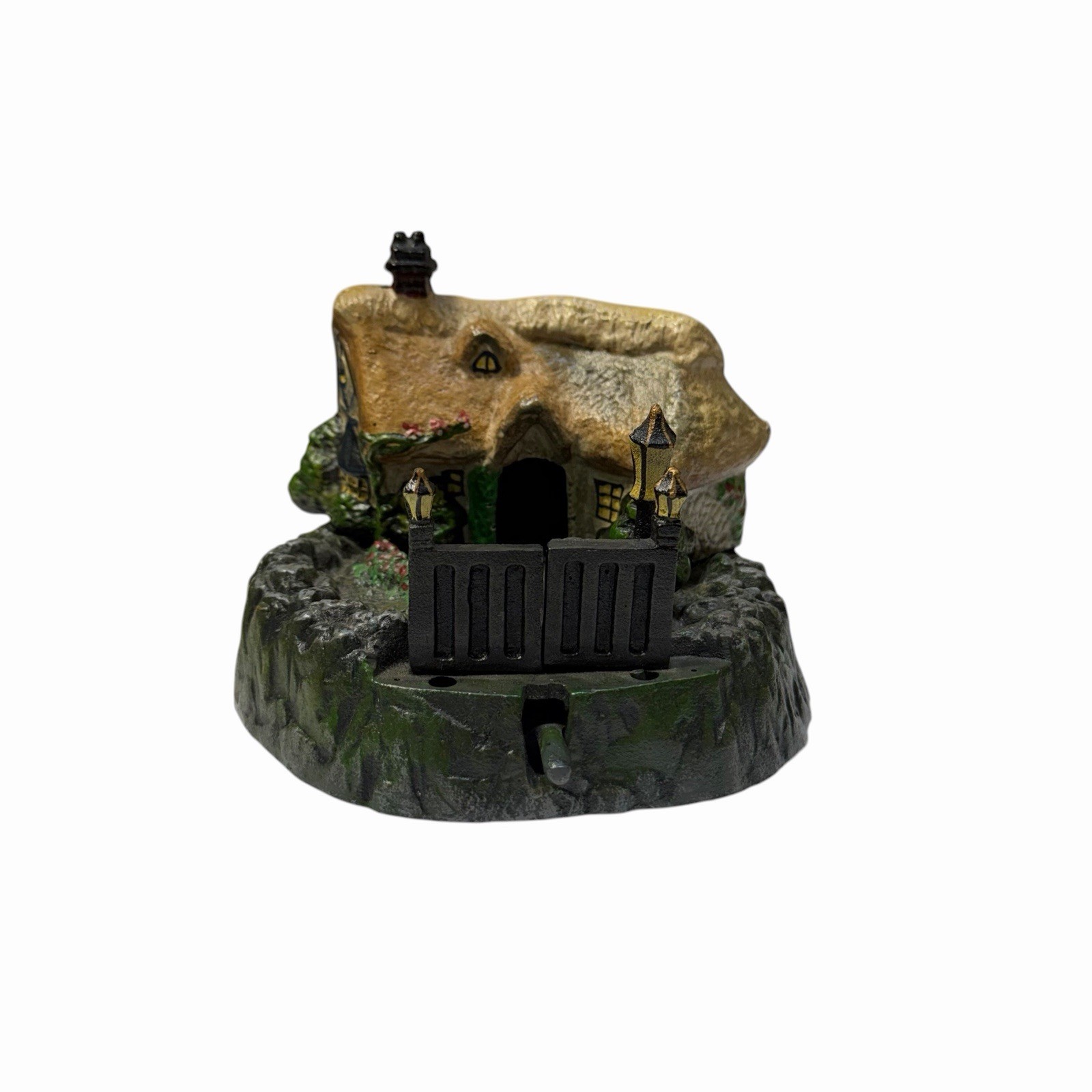 Vintage BITS & PIECES Country Cottage Heavy Cast Iron Coin Bank w Stopper