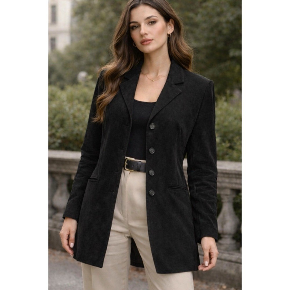 Dennis Basso Genuine Leather Suede Black Blazer Jacket Women\'s XL Dennis Basso Genuine Leather Suede Black Blazer Jacket Women\'s XL