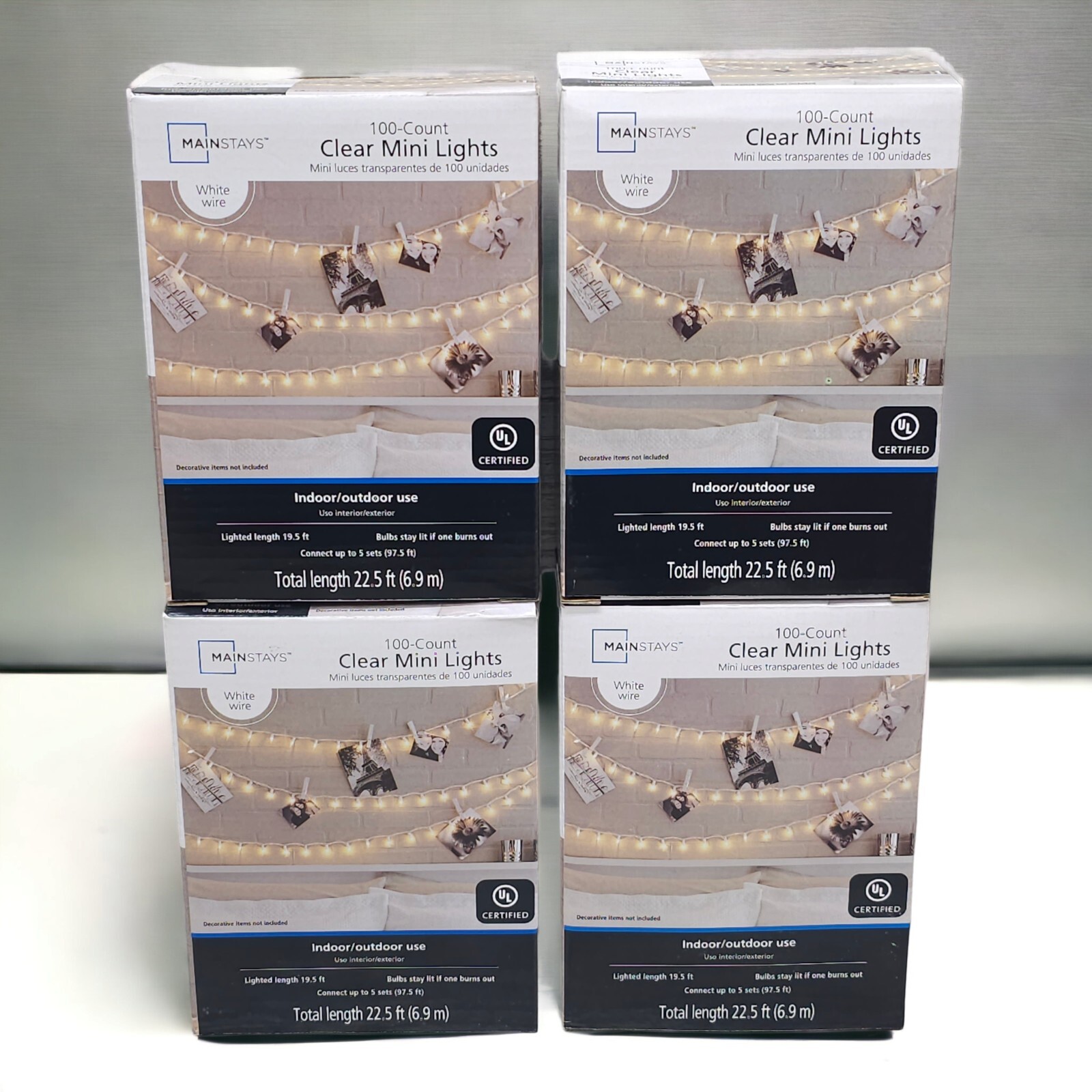 4 Mainstays 100 Count Clear Mini String Lights 22 Foot White Wire Indoor Outdoor