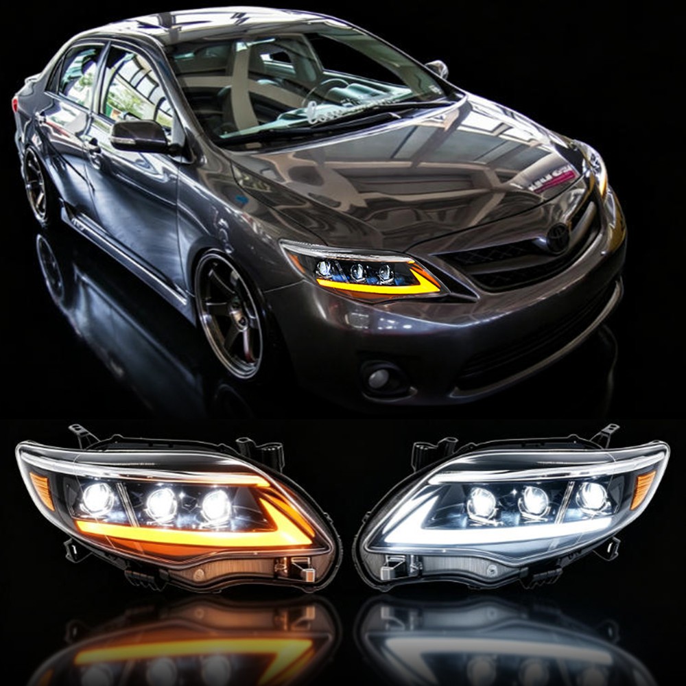Pair LED Headlights For Toyota Corolla 2011 2012 2013 w/Sequential Animation DRL