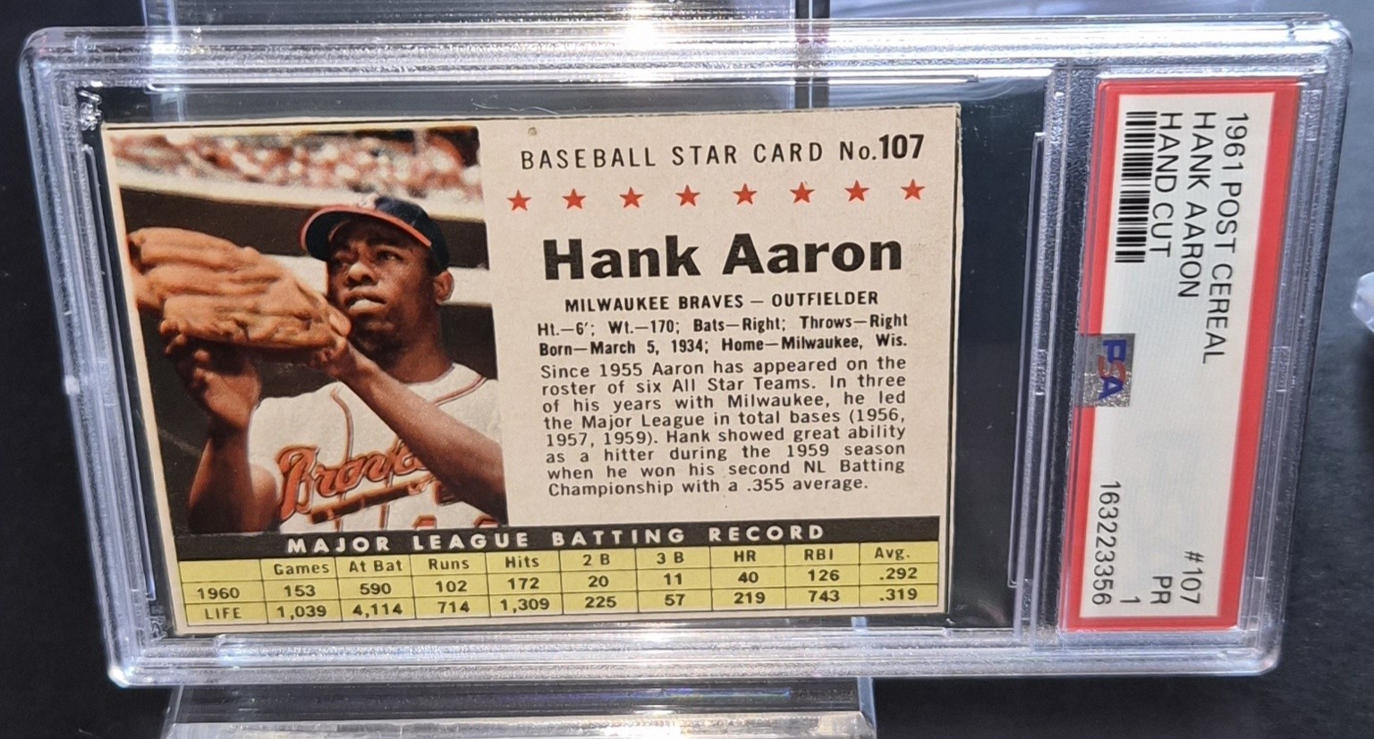 1962 POST CEREAL HAND CUT #149 HANK AARON PSA 2 💥💥💥 1962 POST CEREAL HAND CUT #149 HANK AARON PSA 2 💥💥💥