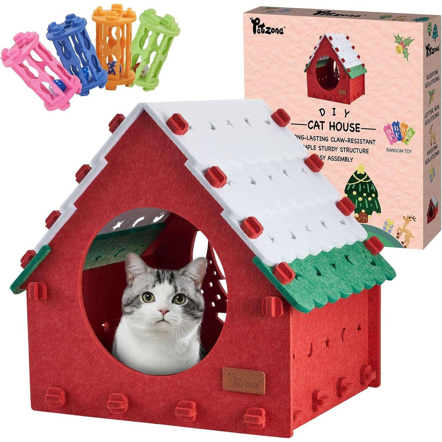 Petzone DIY Cat House Sturdy, Claw Resistant, Easy Setup Random Toy Premium Felt