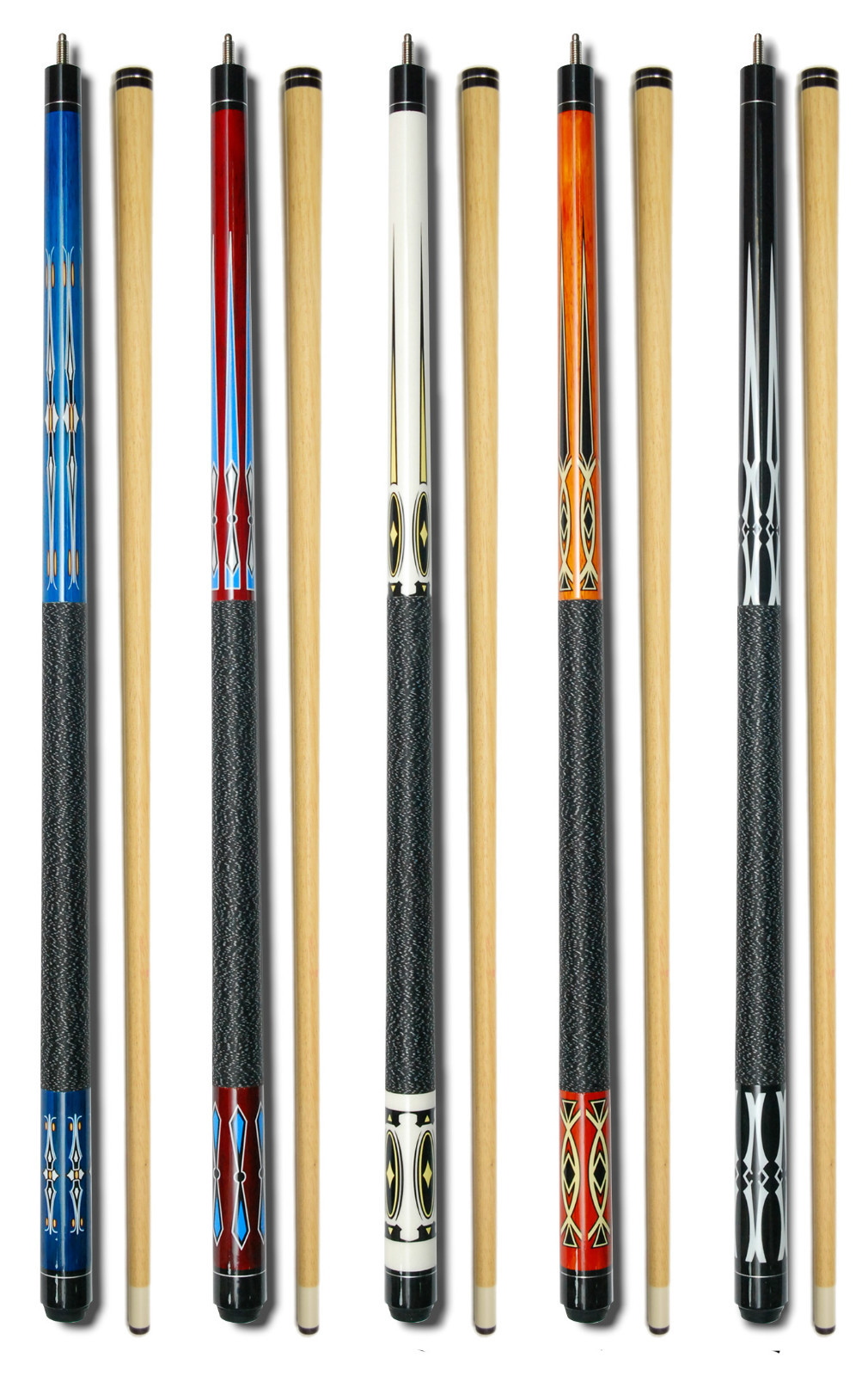 SET OF 5 POOL CUES New Two-Piece Billiard House Pool Cue Stick GJ1~5 