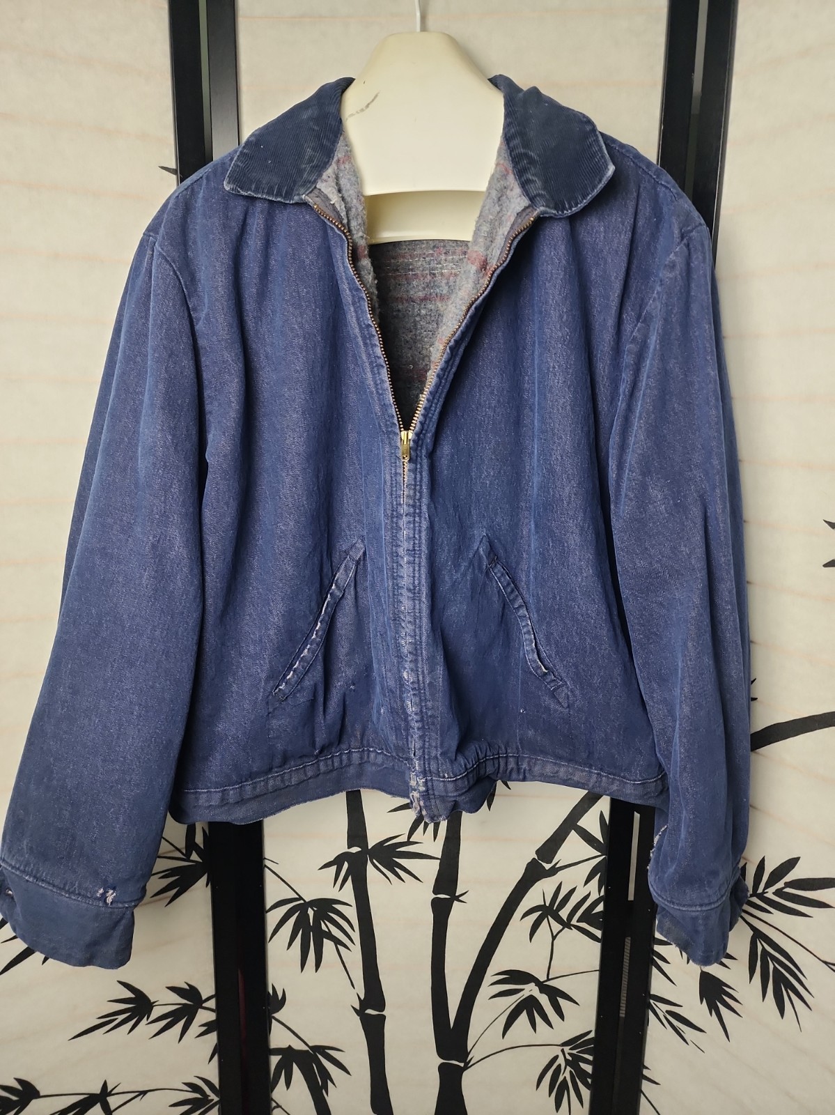 True Vintage 70s Wrangler Blanket Lined Denim Detroit Work Jacket SZ 50 2XL USA