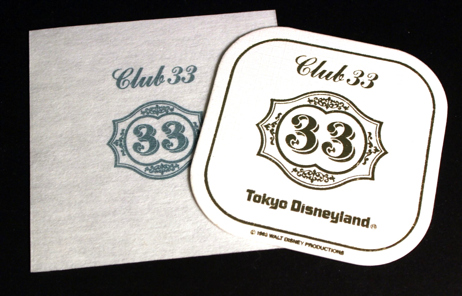 Tokyo Disneyland 1983 CLUB 33 Gold Embossed Drink Coaster Disney History Vault