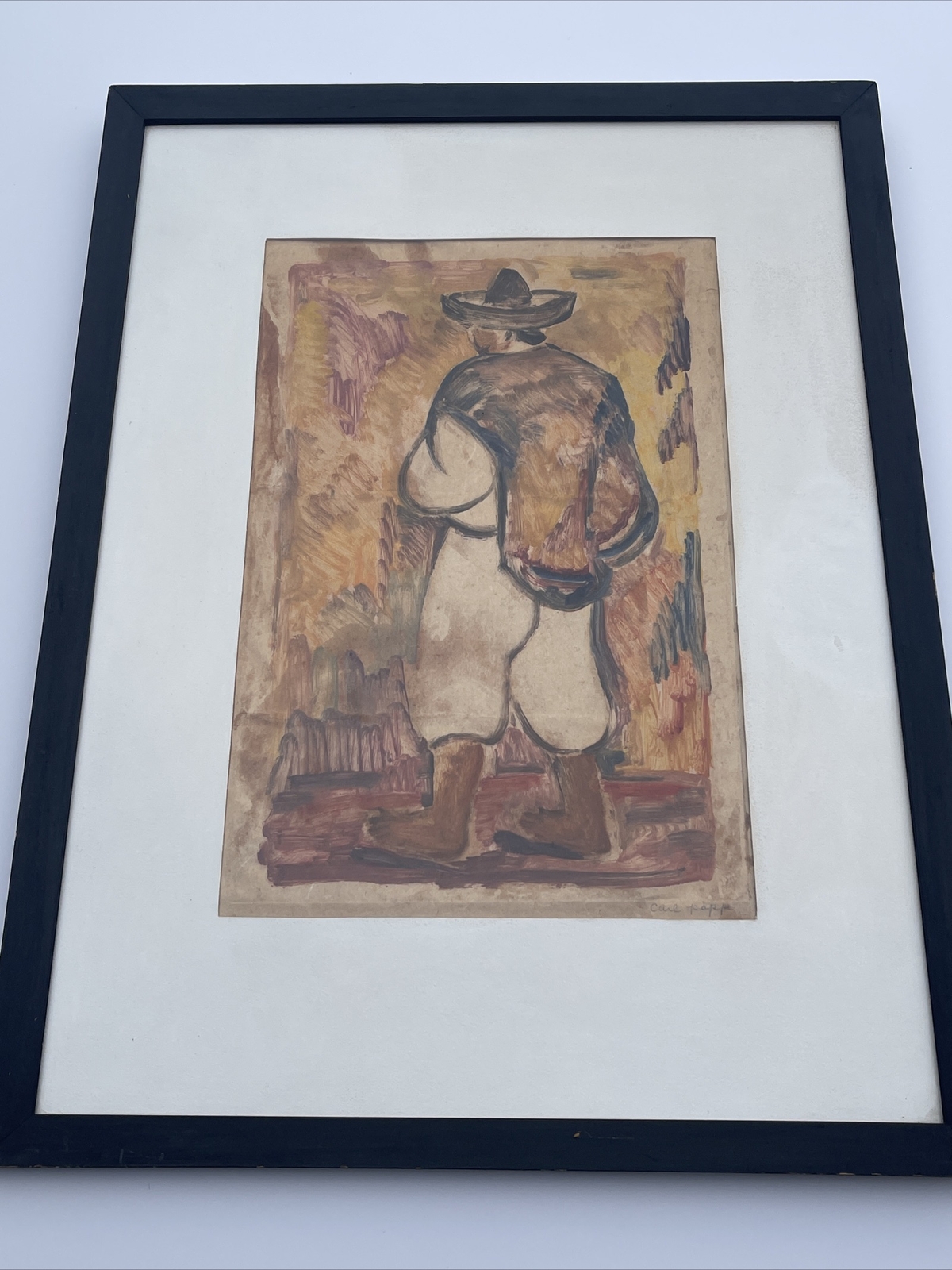 Antique Carl Pappe Painting Monotype Mexican Wpa Era Portrait Modernist Mexico