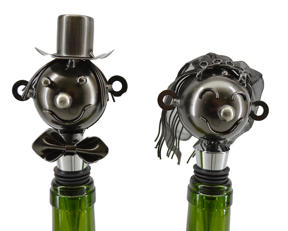 Bride and Groom Metal Wine Bottle Stopper Set Bride and Groom Metal Wine Bottle Stopper Set