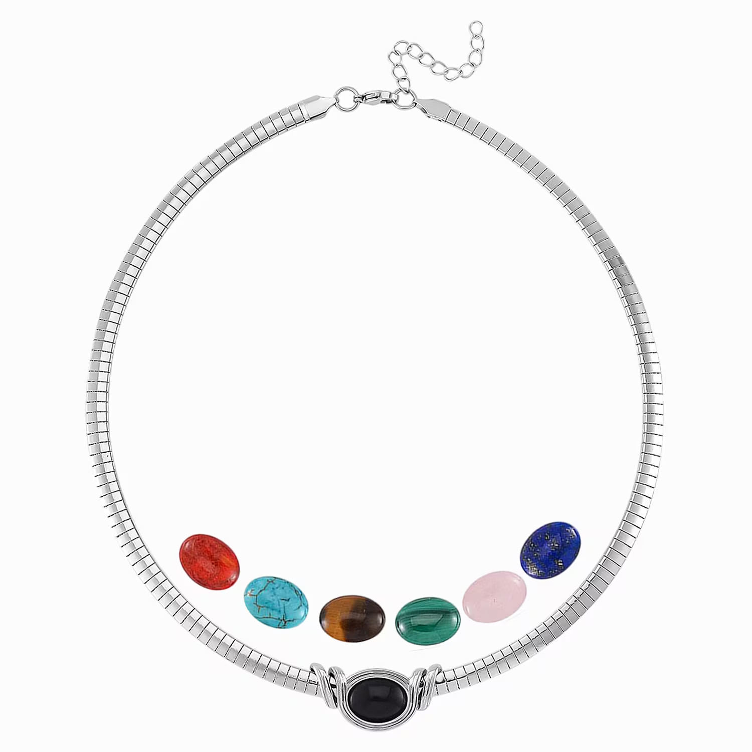 7pcs Interchangeable Multi Gemstone 51 ct Omega Chain Necklace 18-20\