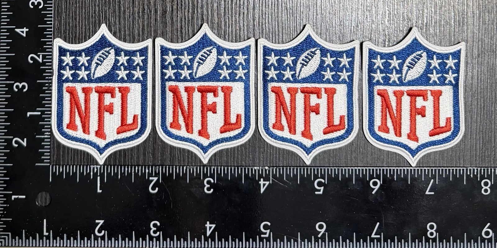 LOT OF 4 Larger NFL LOGO SHIELD IRON ON PATCH SEE PHOTOS/ RULER LOT OF 4 Larger NFL LOGO SHIELD IRON ON PATCH SEE PHOTOS/ RULER