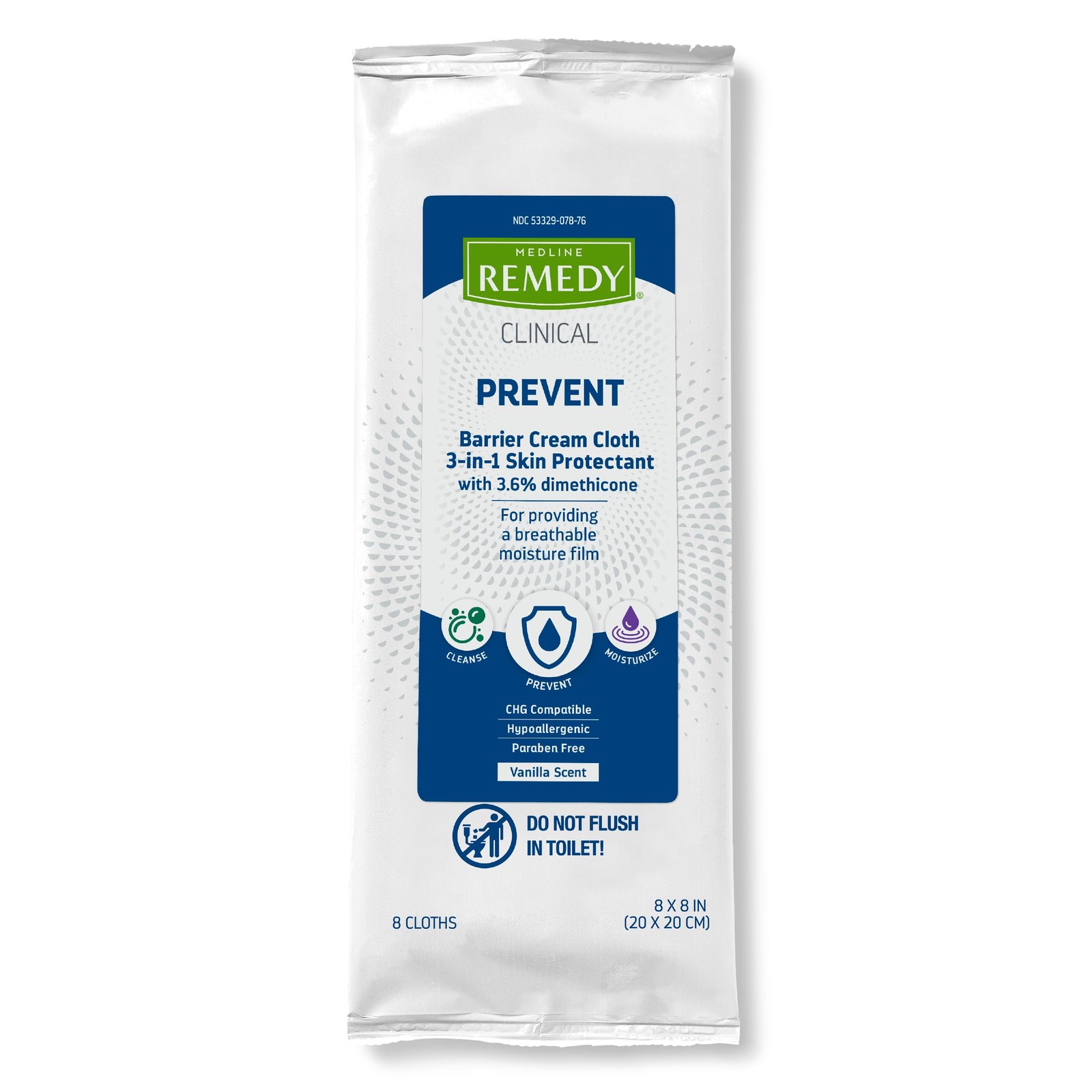 Medline Remedy Clinical 3-in-1 Barrier Cream Cloth, 8 count 32 Packs, 8 x 8 i...