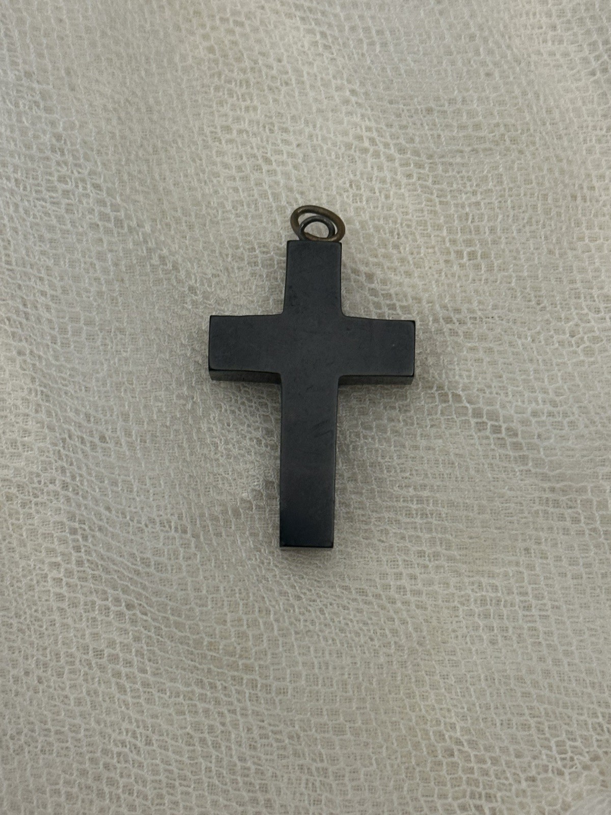 Antique Victorian Era Whitby Jet Mourning Cross Pendant Black 1870s 1880s