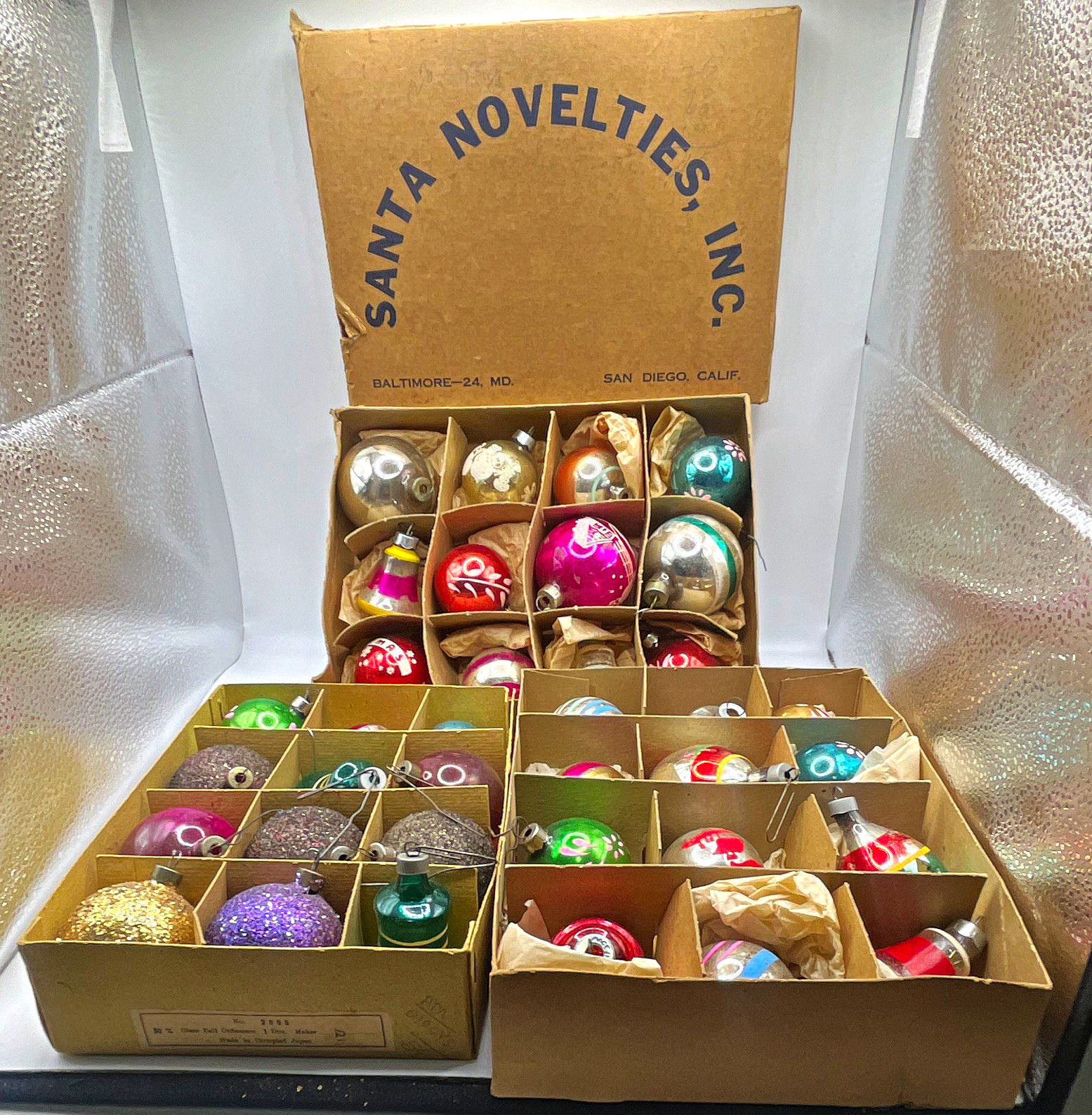 Vintage Occupied Japan 1945-1952 36 Mercury Glass Christmas Ornaments 3 Boxes 