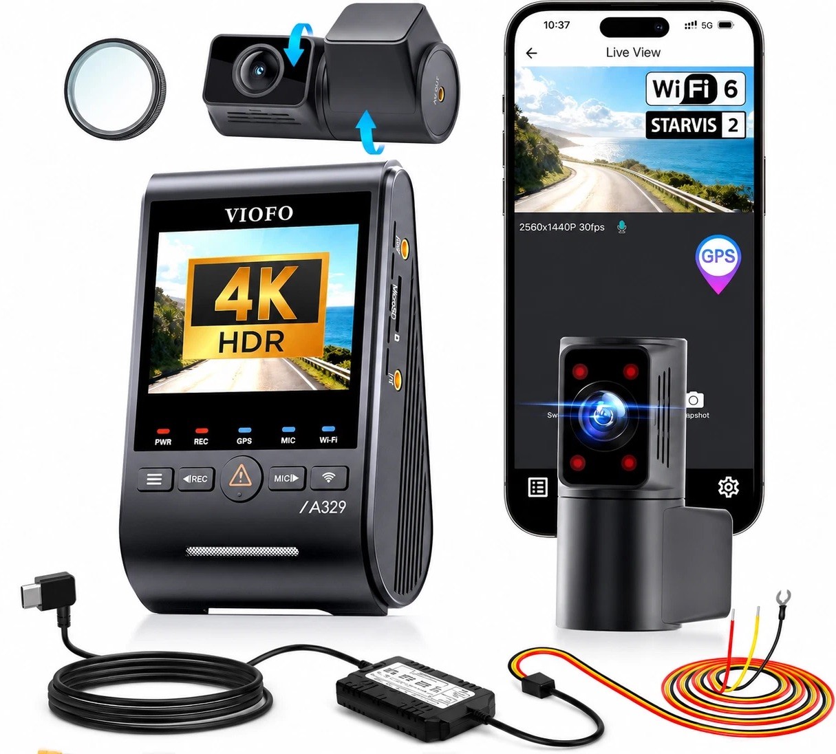Viofo A329S 4K 3CH Dash Cam  + HK6 Kit 4K + 2K Fisheye + 2K Rear