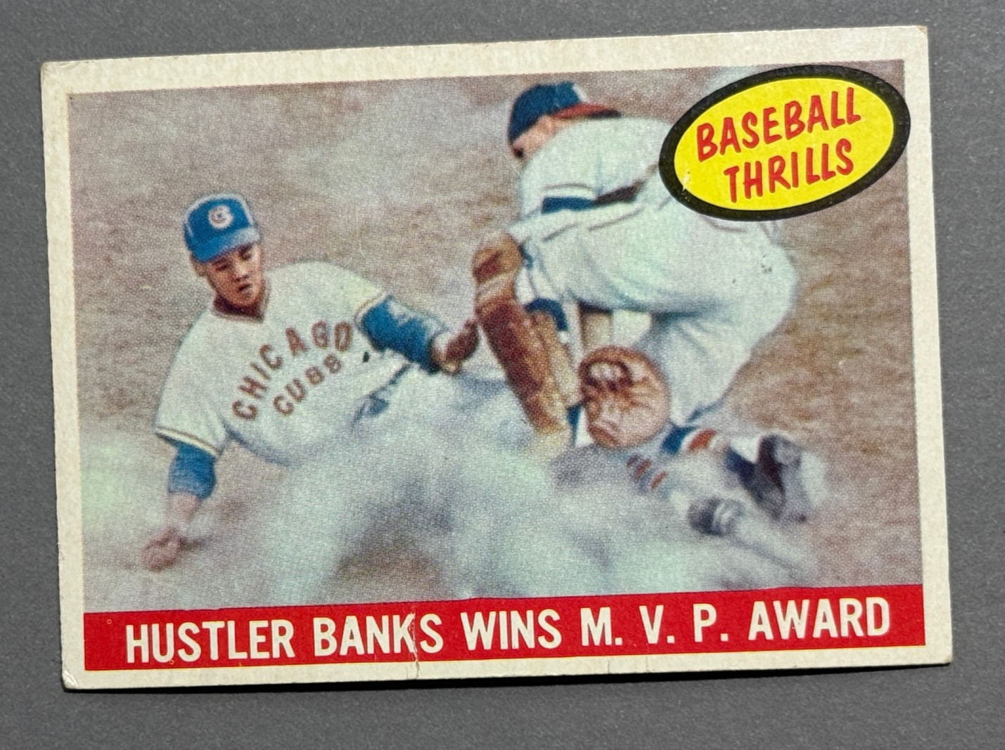 1959 Topps #469 Ernie Banks GOOD. Hustler Banks Wins MVP Award. Chicago Cubs