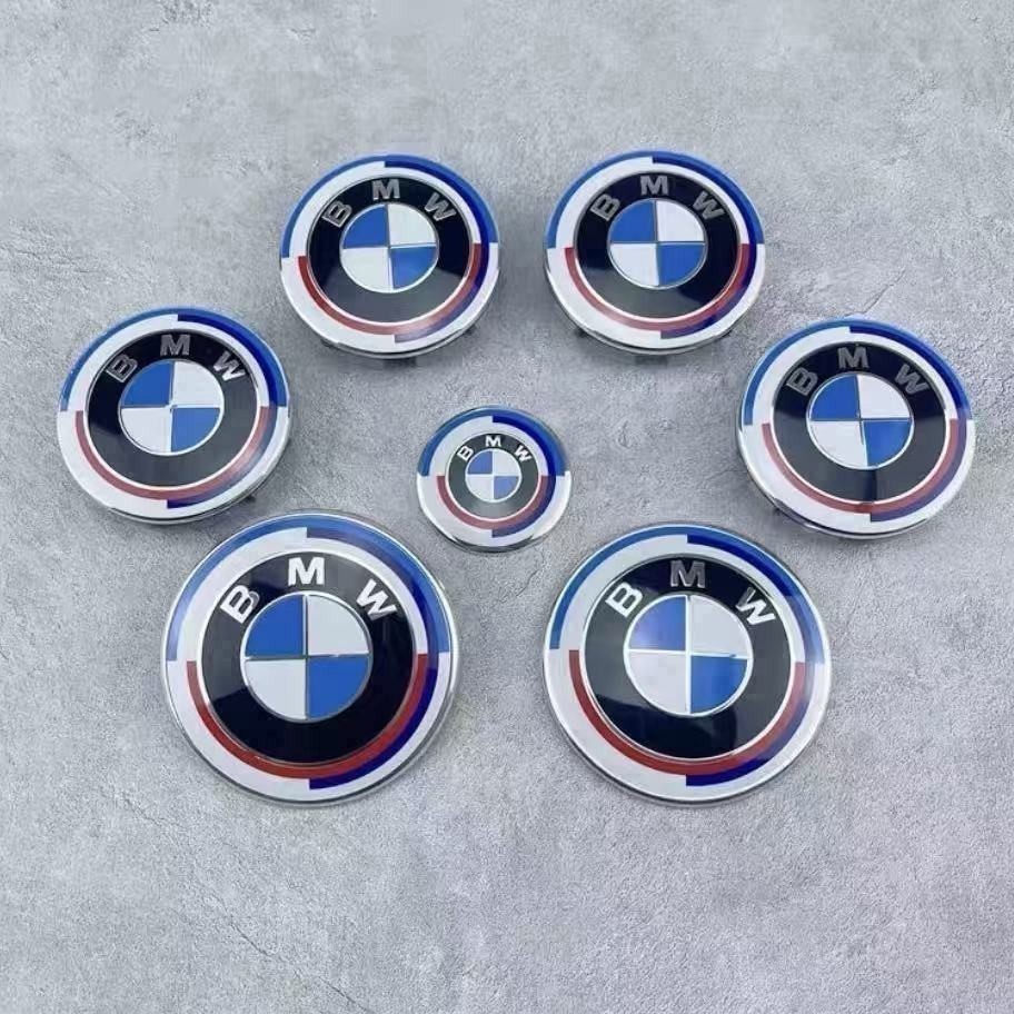 7PCS For 50th BMW Wheel Front Emblem Centre Caps Badges 82mm+74mm+68mm+45mm-