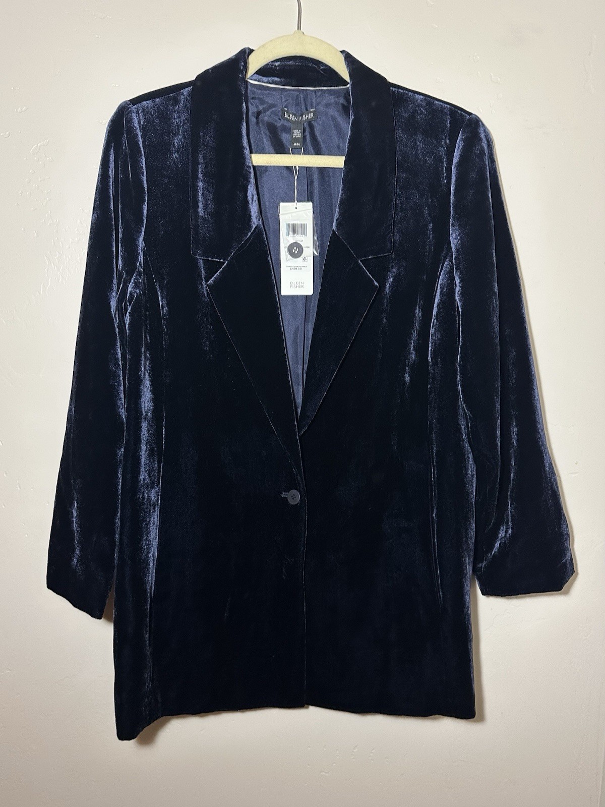 NWT Eileen Fisher Blue Crushed Velvet Silk Jacket Medium Whimsigoth Lightweight