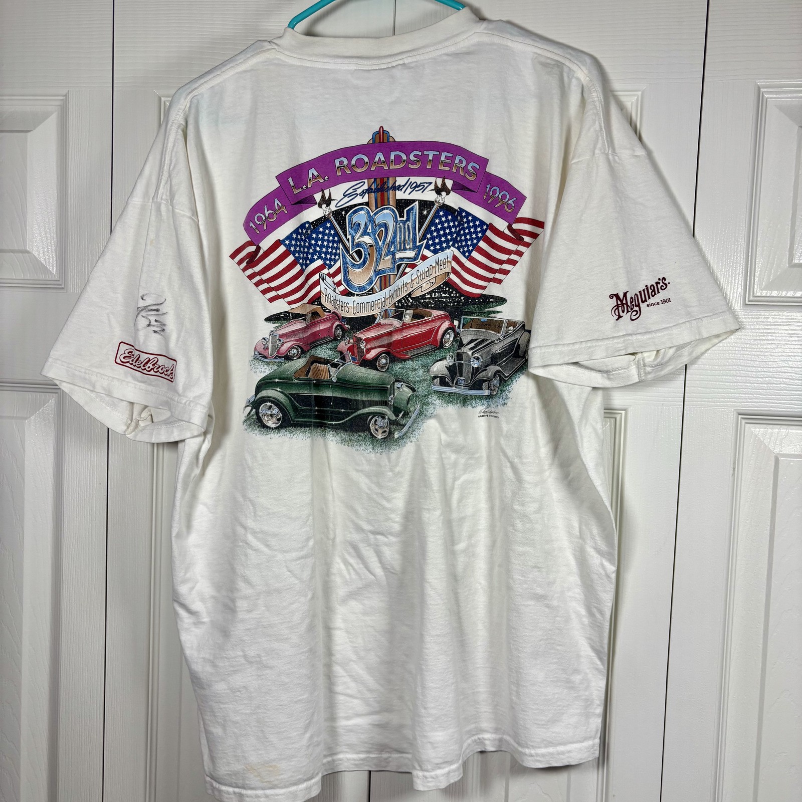 Vintage 1996 L.A. Roadsters 32nd Anniversary White Graphic T
