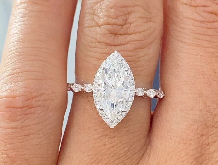 3.20 Ct Marquise Cut Lab Grown Diamond Engagement  Ring in Solid 950 Platinum