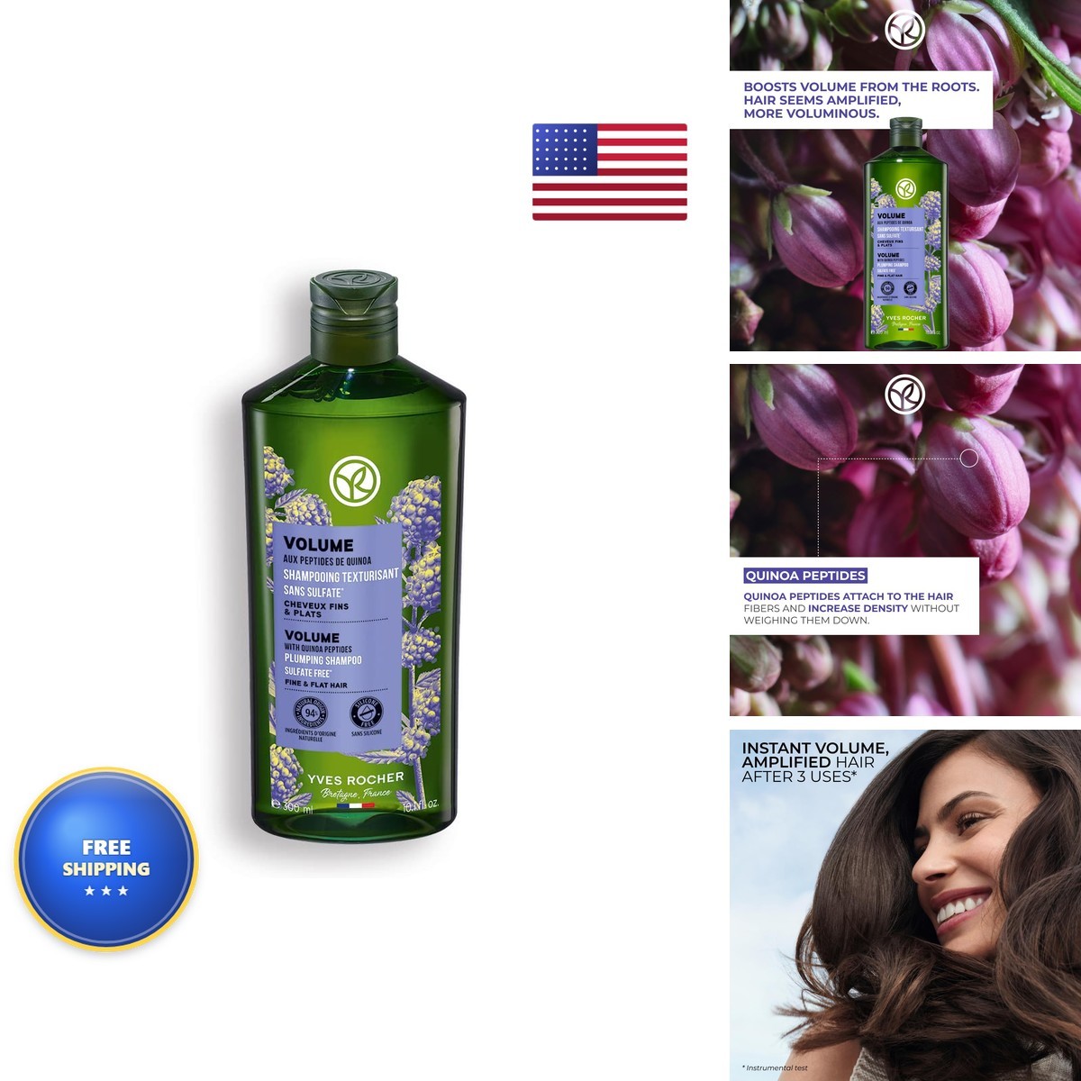 Yves Rocher Volume Quinoa Extract Plumping Shampoo 300ml Sulfate Free Fine Flat