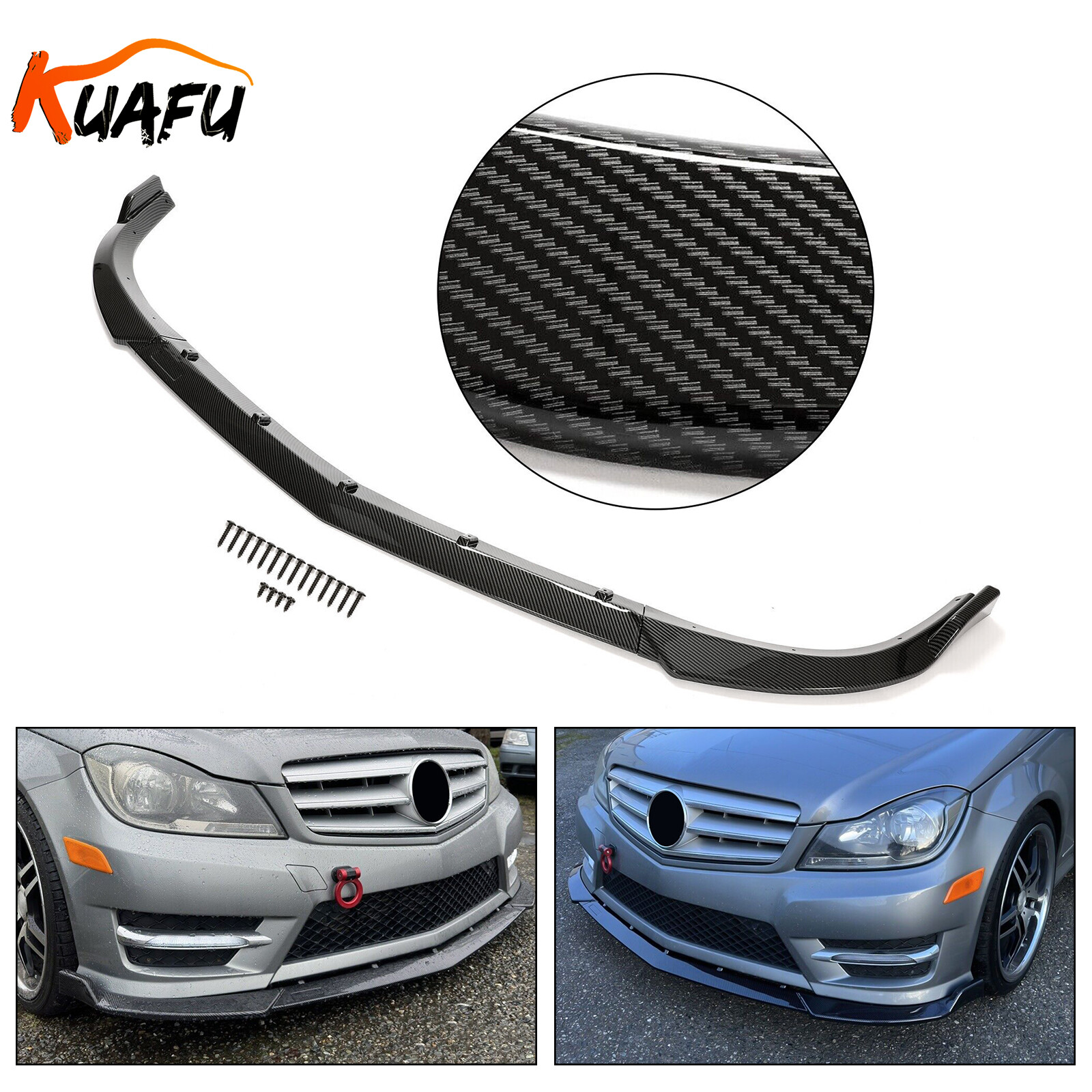 KUAFU Front Bumper Lip Splitter For 12-14 BENZ C Class W204 Sport Carbon style