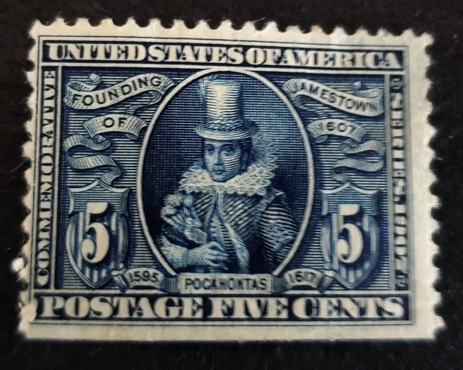 US 1907 Scott #330-5c Blue-Pocahontas-MOGHR- corner small thin-FREE SHIPPING US 1907 Scott #330-5c Blue-Pocahontas-MOGHR- corner small thin-FREE SHIPPING