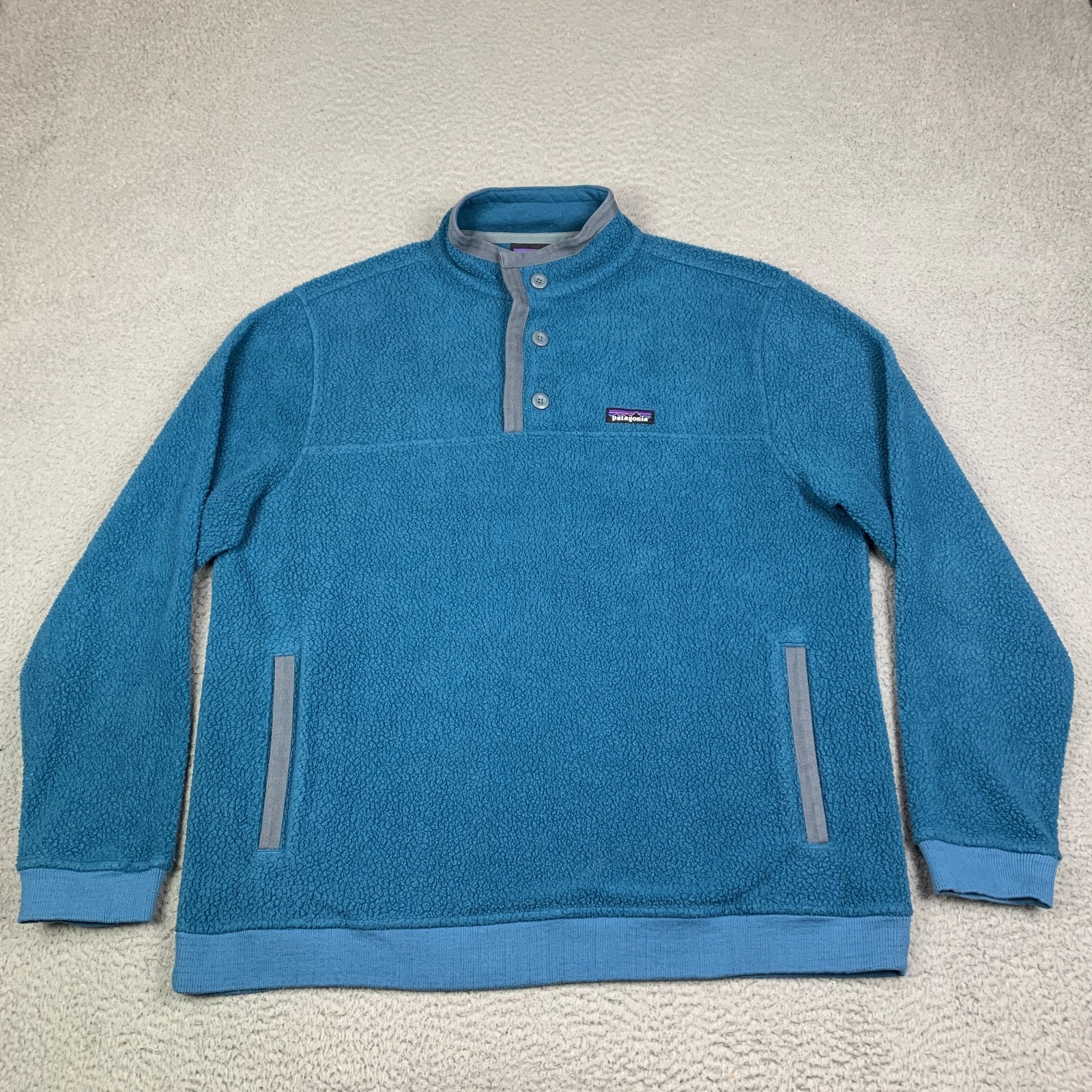 Patagonia Shearling Button Pullover Sweater Mens XL Wave Blue 26140 Patagonia Shearling Button Pullover Sweater Mens XL Wave Blue 26140