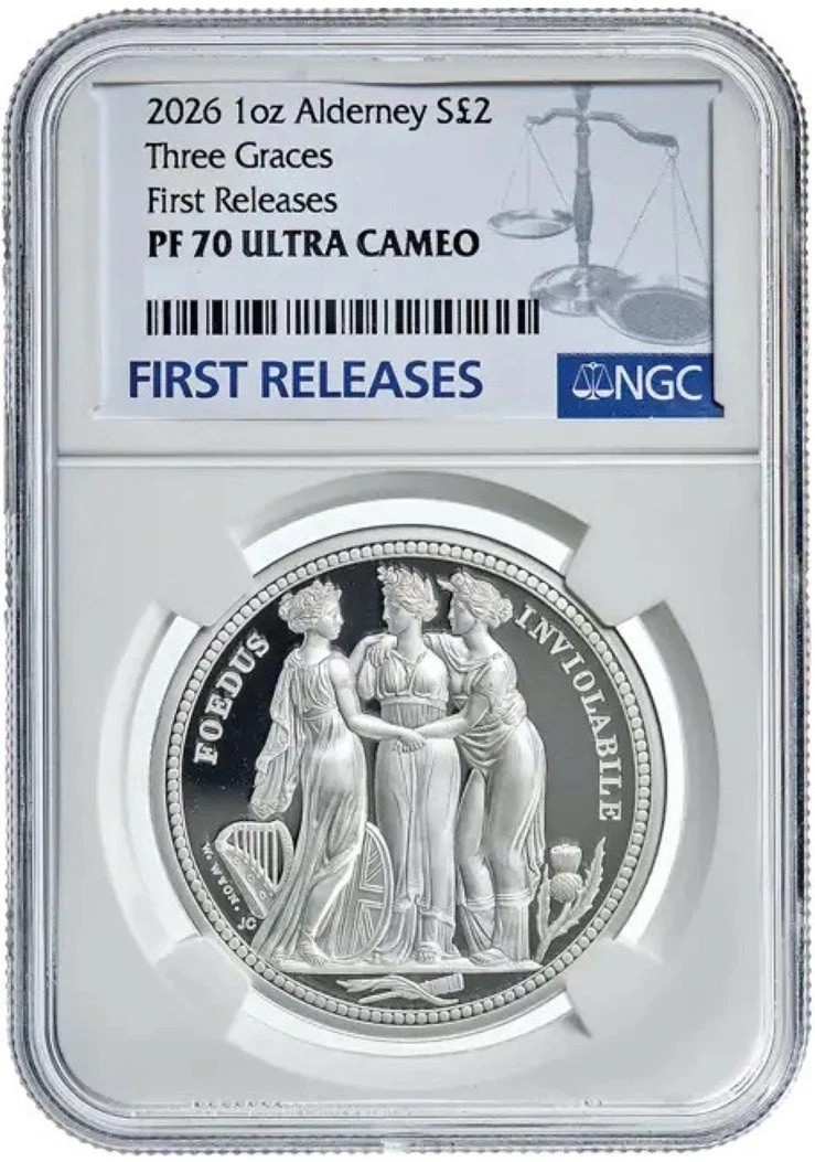 🇺🇸2026”Alderney Three Graces”1oz Silver Proof NGC PF70 FR /Jody Clark W/BOX
