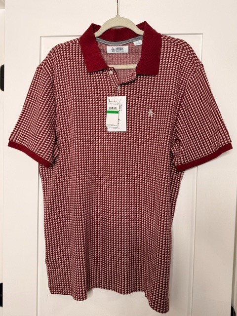 Original Penguin Men’s Large Cabernet Red Geometric Print Polo Shirt NWT