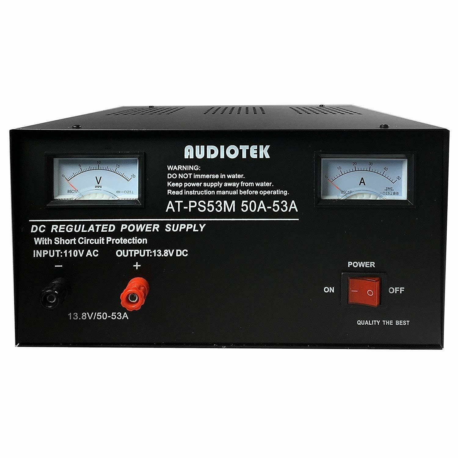 Audiotek AT-PS53M Output 50A-53A Amp Mobile 13.8 Volt DC Heavy Duty Power Supply