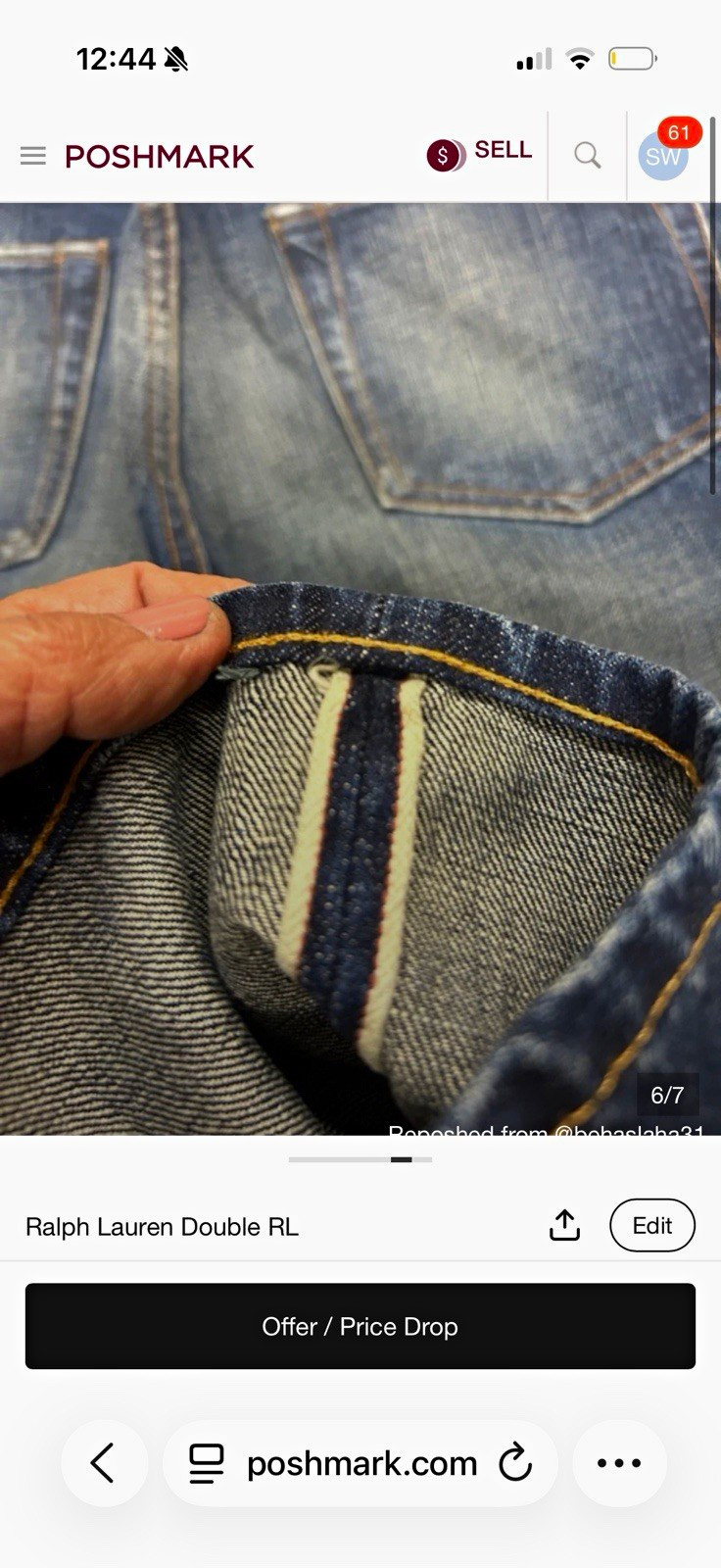 RRL Double RL Men’s Slim Selvedge Denim Jeans Blue Medium Wash Button