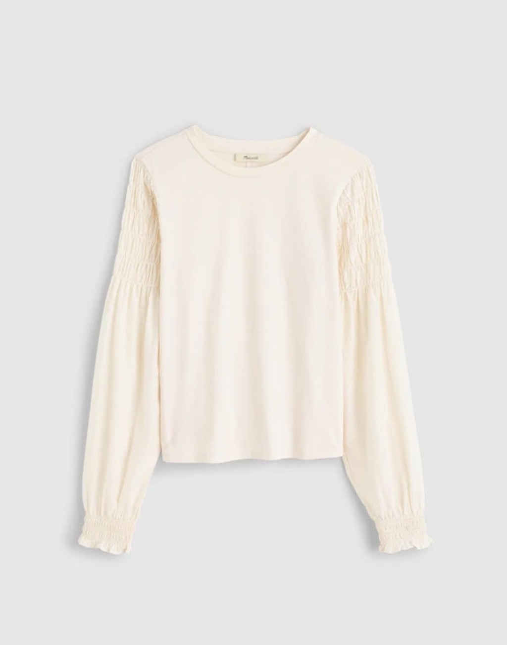 NWT Madewell Smocked Long-Sleeve Tee size medium color in ivory