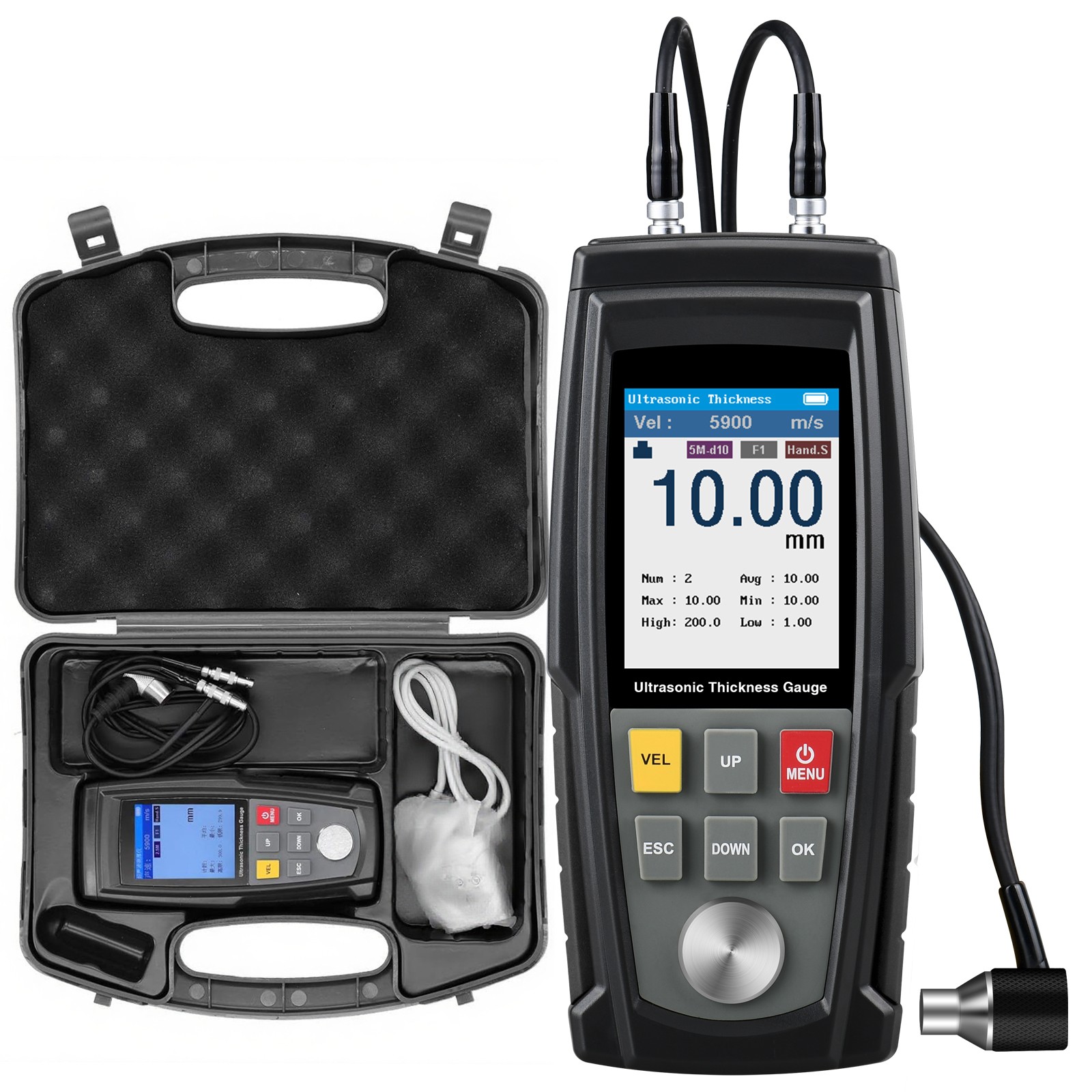 2.5MHz Ultrasonic Thickness Gauge Min/Max 1500 Sets Data Storage 0.04 - 11.81 in