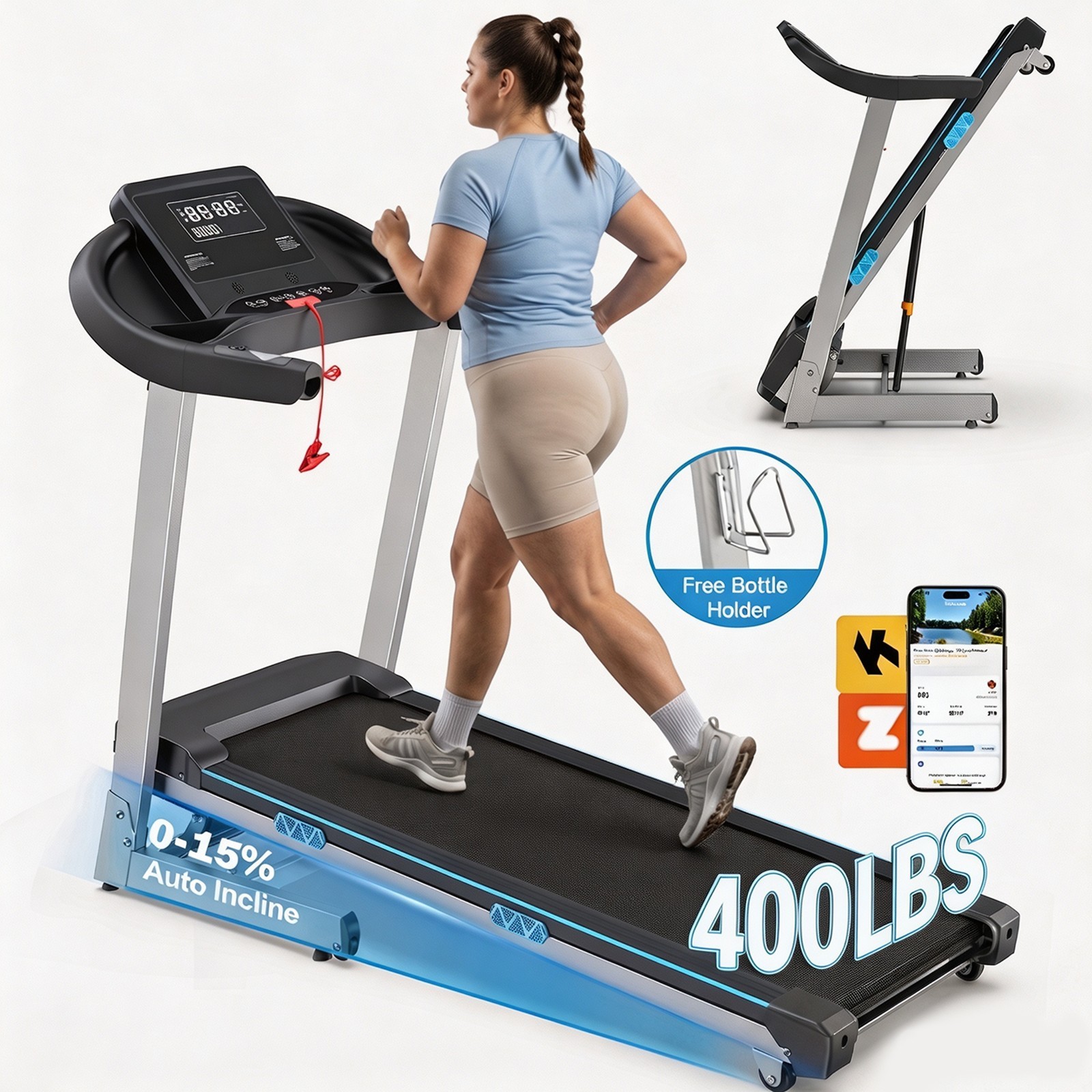 4.0HP Treadmill with Auto Incline, Foldable Treadmill 400+ lb Capacity for Home 4.0HP Treadmill with Auto Incline, Foldable Treadmill 400+ lb Capacity for Home