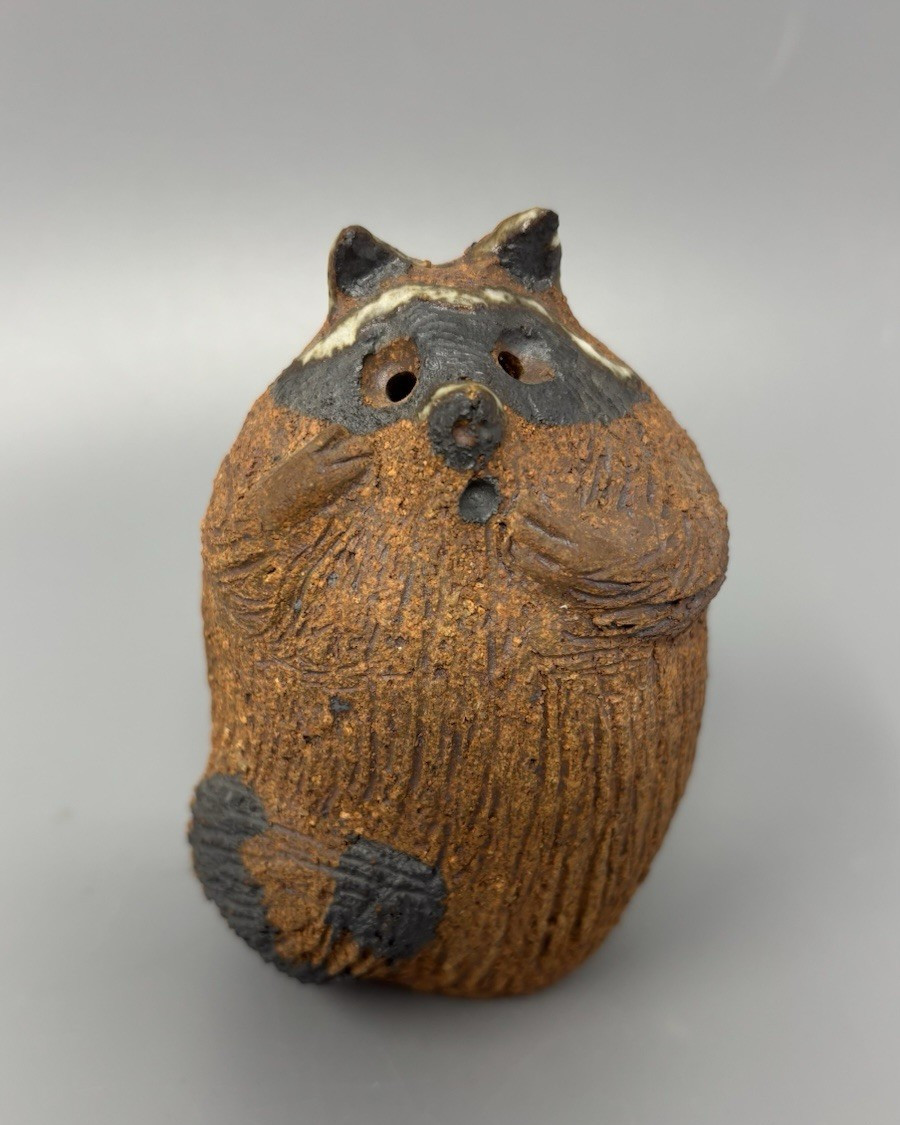 Vintage Bonnie Staffel Pottery Chunky Raccoon Figurine Sculpture Initial Signed