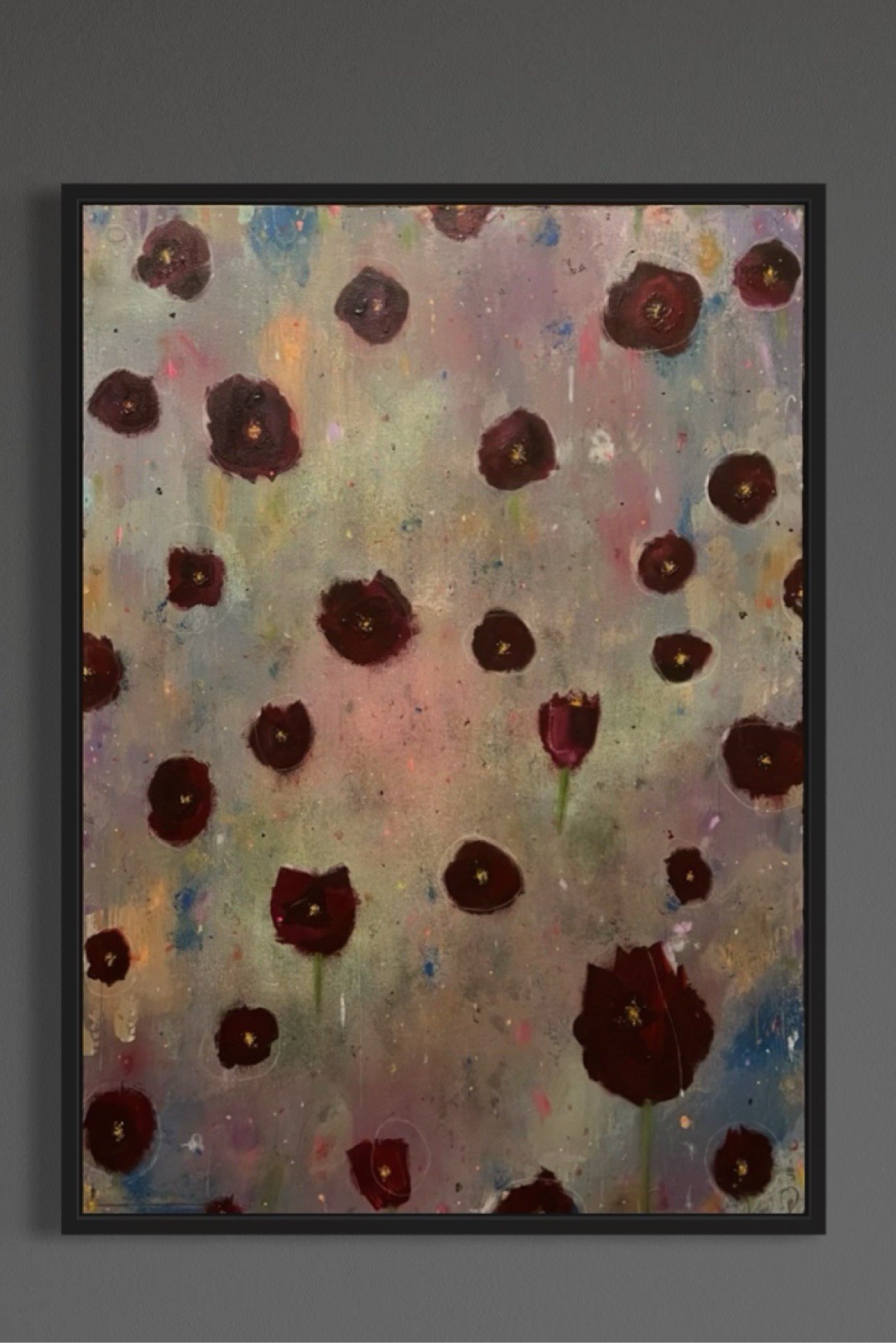 Dark Academia Floral Painting Moody Gothic Wall Art Original Abstract Burgundy