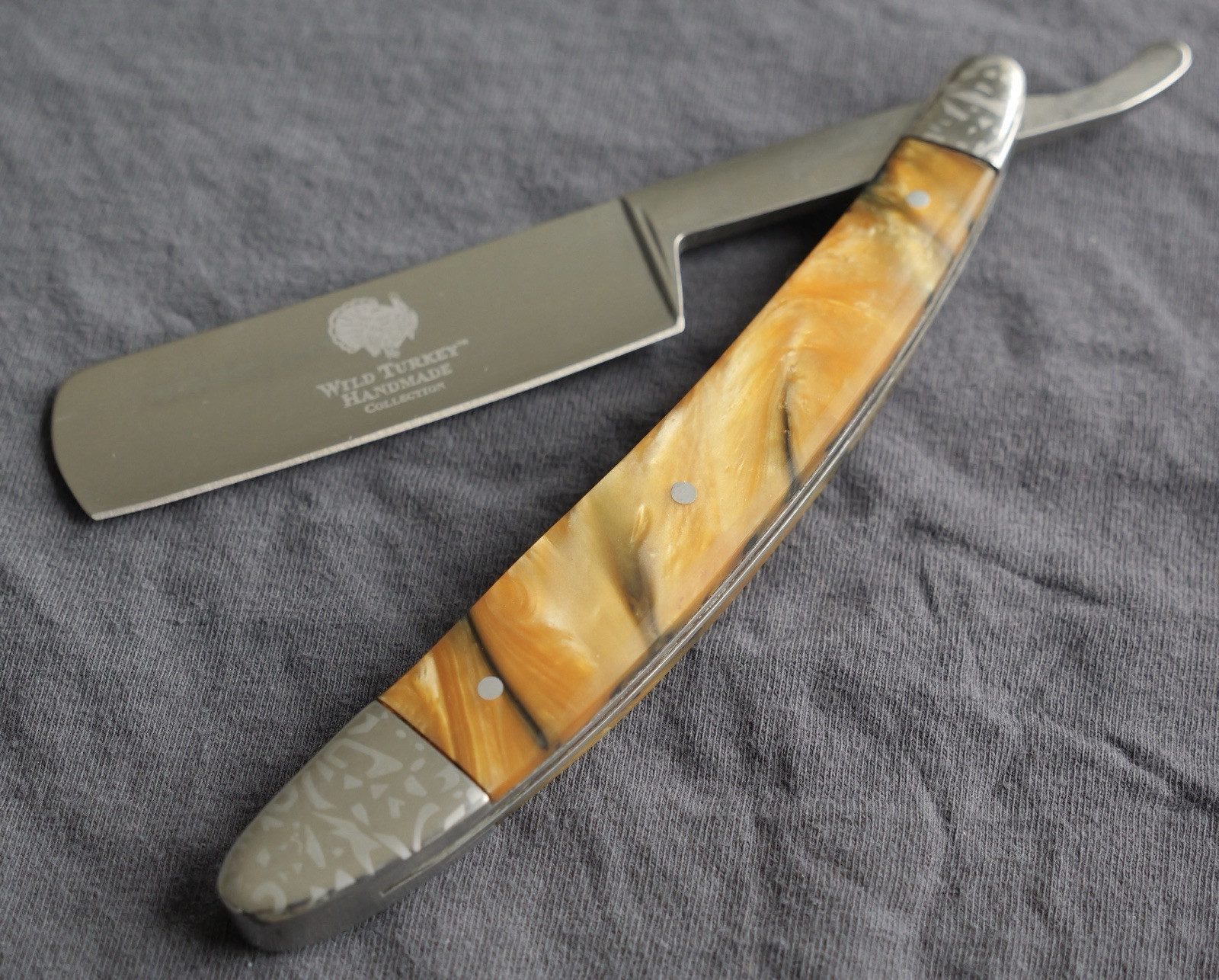 OG Vintage Shaving Straight Razor Chrome Mirror Finish Amber Handle Sharp Barber