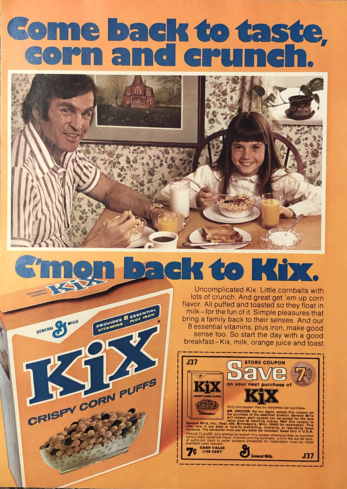 1974 Kix Cereal PRINT AD Crispy Corn Puffs C’mon Back To VTG 1970s General Mills