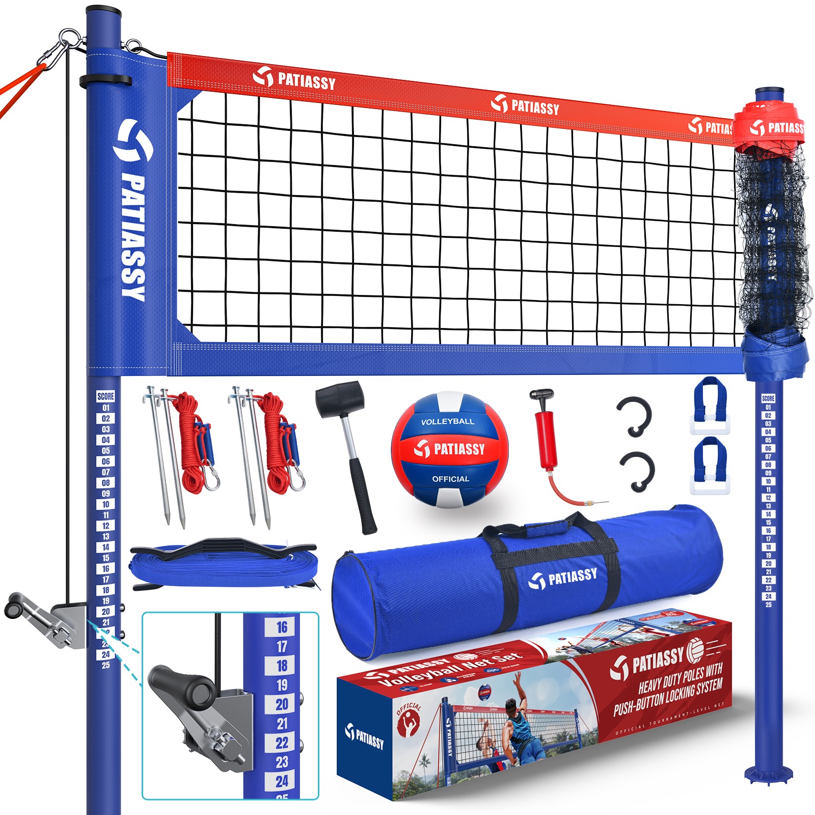 Premium 32' Professional Outdoor Volleyball Net Set with Adjustable Height Poles