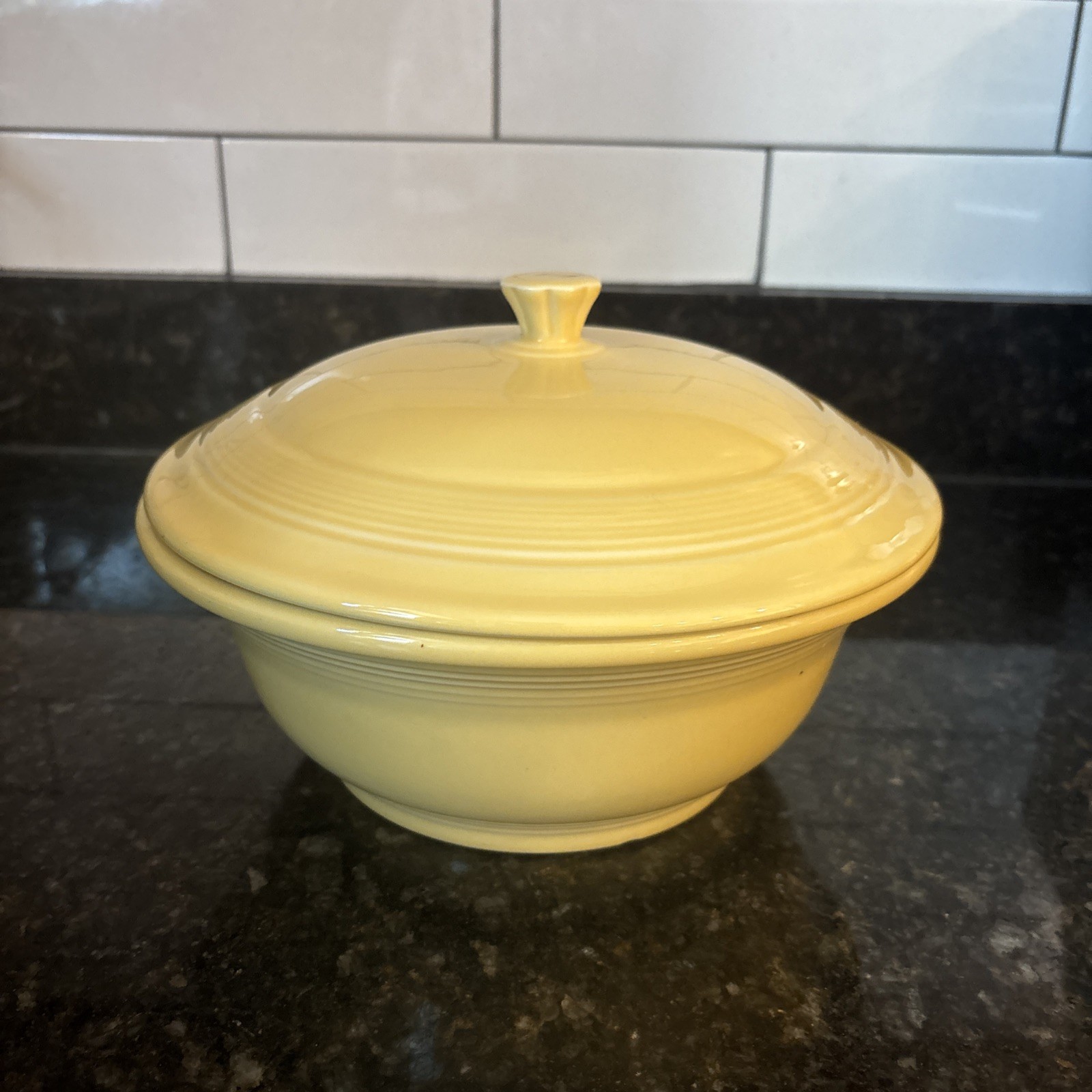 Vintage Homer Laughlin HLC Fiesta Yellow Covered Casserole Dish Round w/Lid MINT