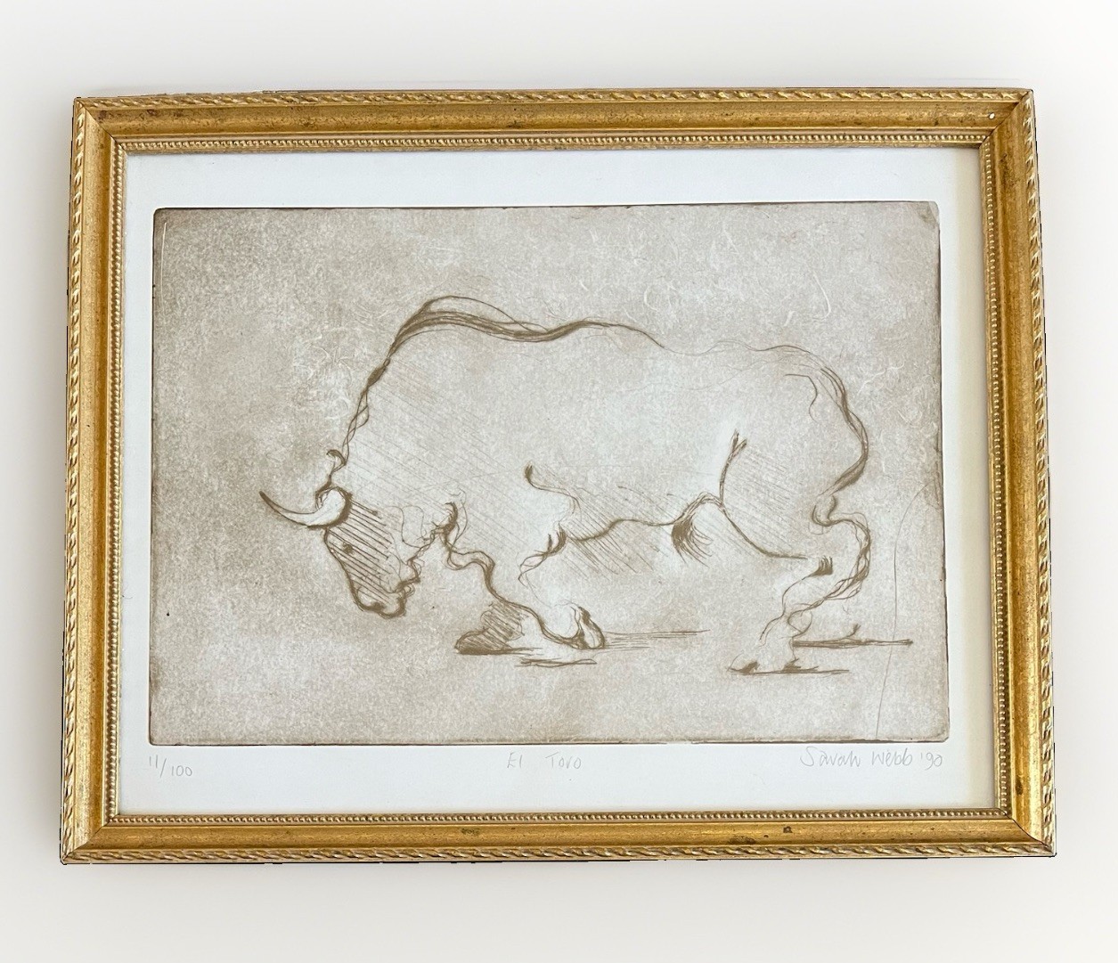 Vintage Sarah Webb Signed \'El Toro\' Limited Edition Etching Print 11/100Framed