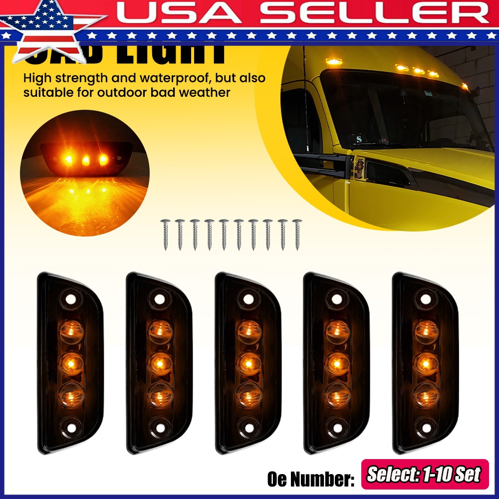 1-10x Smoked Amber LED Roof Cab Marker Light For 2015 2016 2017-20 Kenworth T680