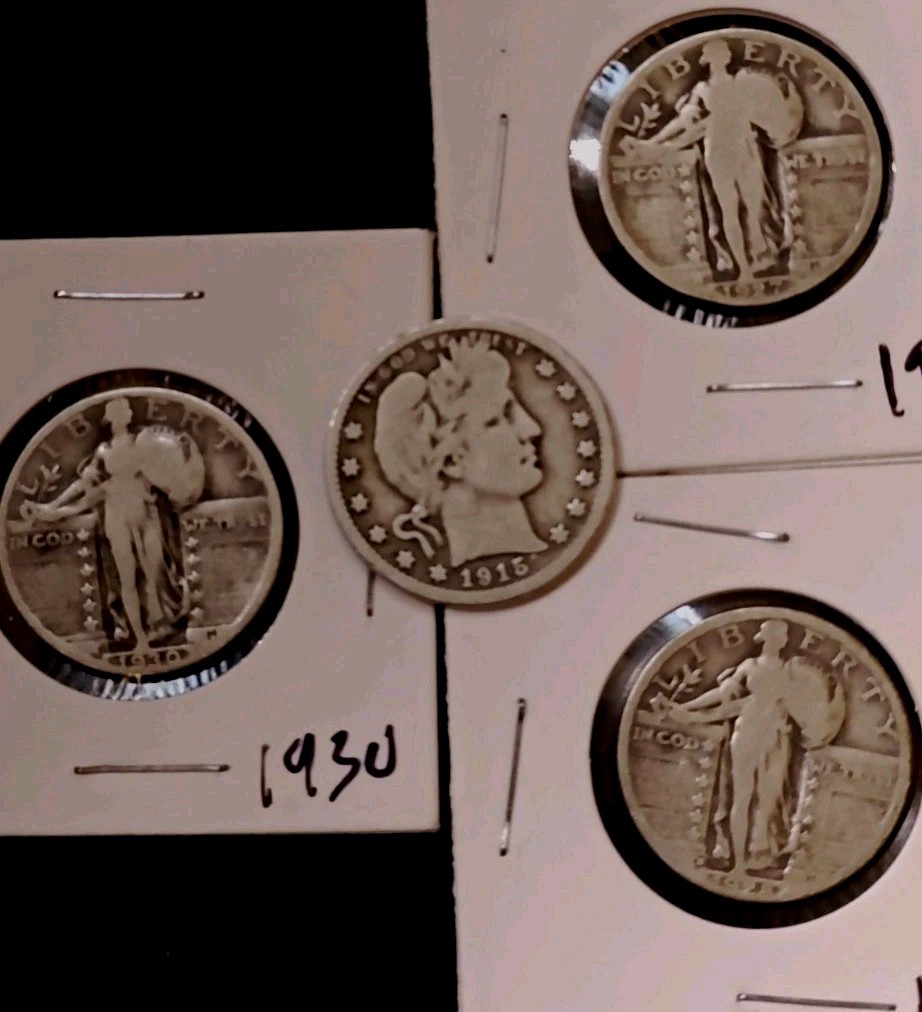 3 Standing Liberty Halves & VF+ Barber Quarter 1915-D🔥🔥 3 Standing Liberty Halves & VF+ Barber Quarter 1915-D🔥🔥