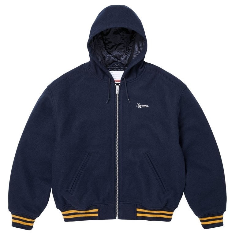 Supreme x Larry Clark Hooded Varsity Jacket Navy