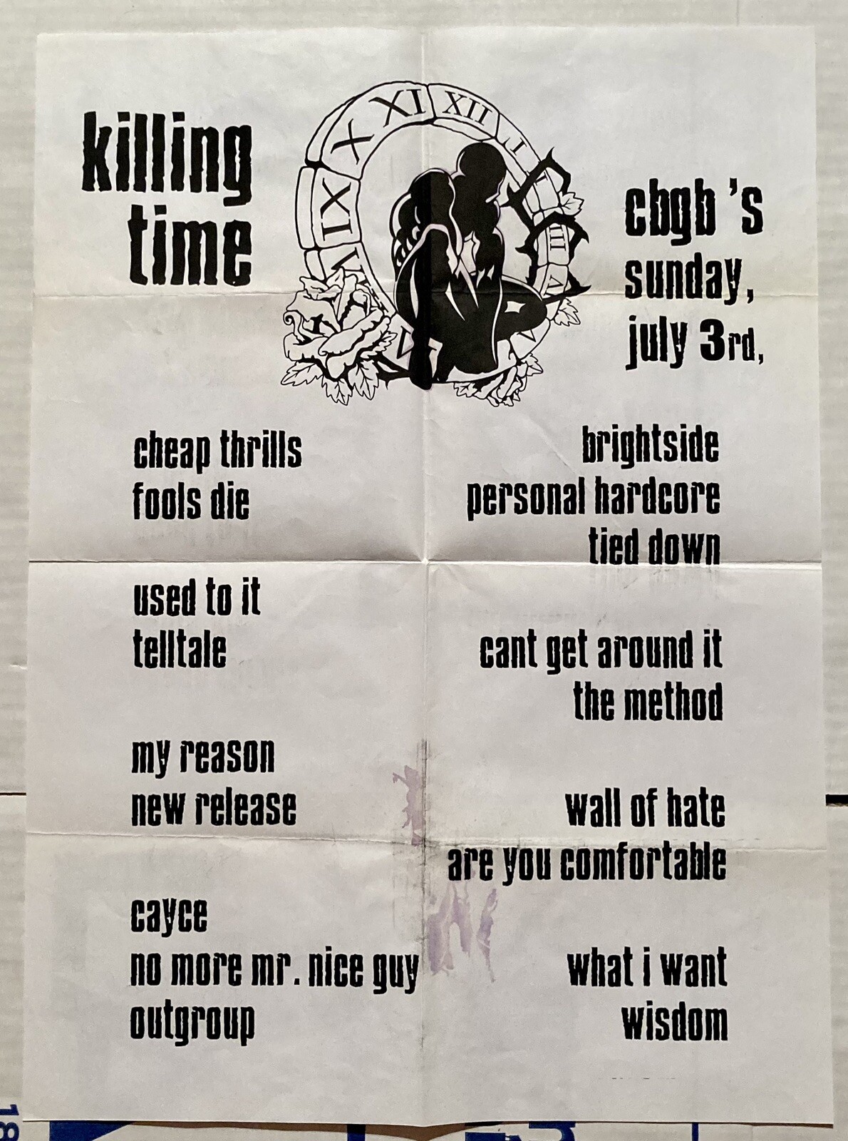 KILLING TIME ULTRA RARE VINTAGE 2006 POSTER/SETLIST 7/3/06 CBGBS NYC KILLING TIME ULTRA RARE VINTAGE 2006 POSTER/SETLIST 7/3/06 CBGBS NYC